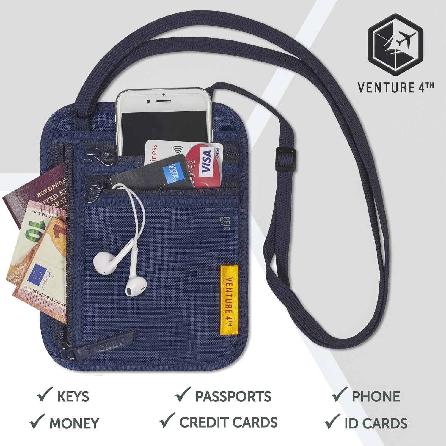image:imageVENTURE 4TH RFID Blocking Travel Neck Wallet Security Neck Pouch Passport Holder with Nylon Lining GreenNavy Blue