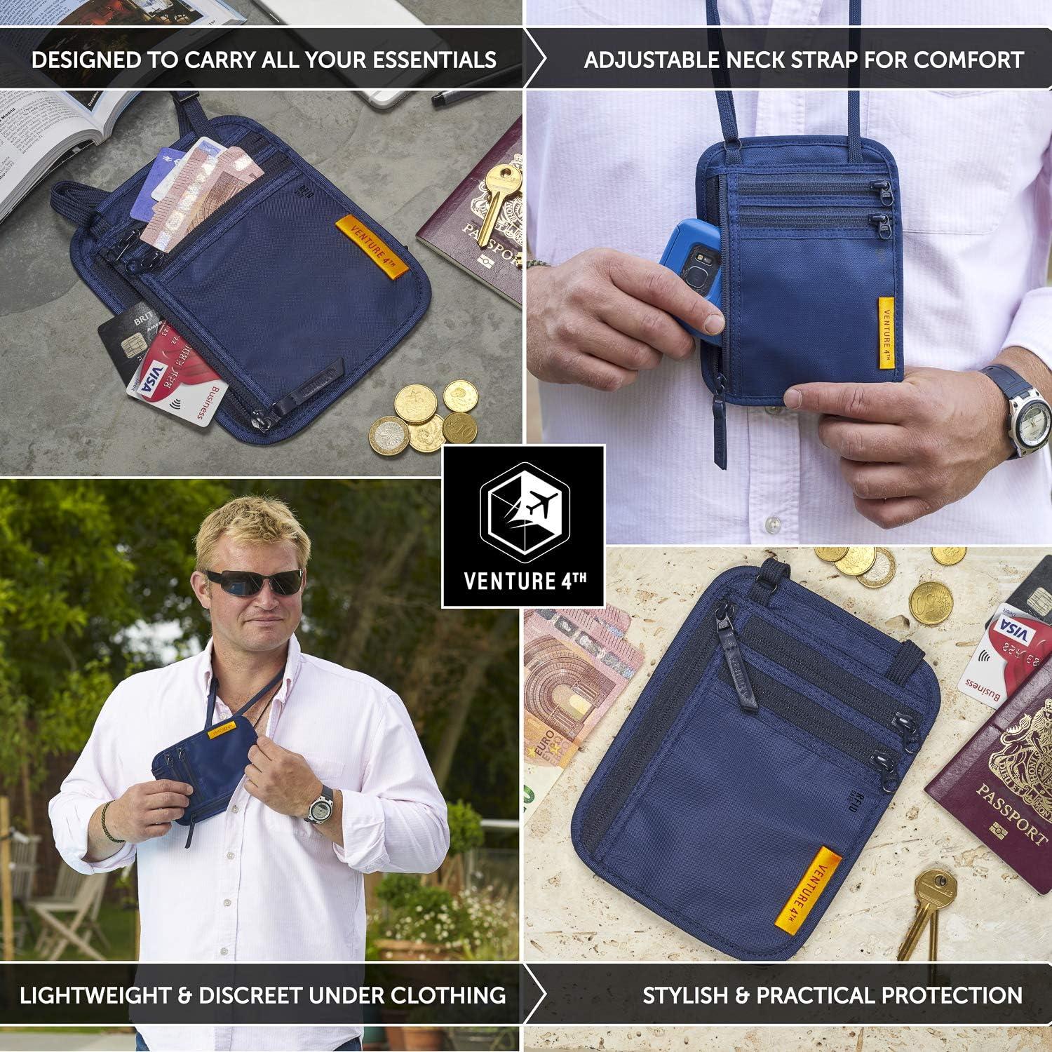 image:imageVENTURE 4TH RFID Blocking Travel Neck Wallet Security Neck Pouch Passport Holder with Nylon Lining GreenNavy Blue