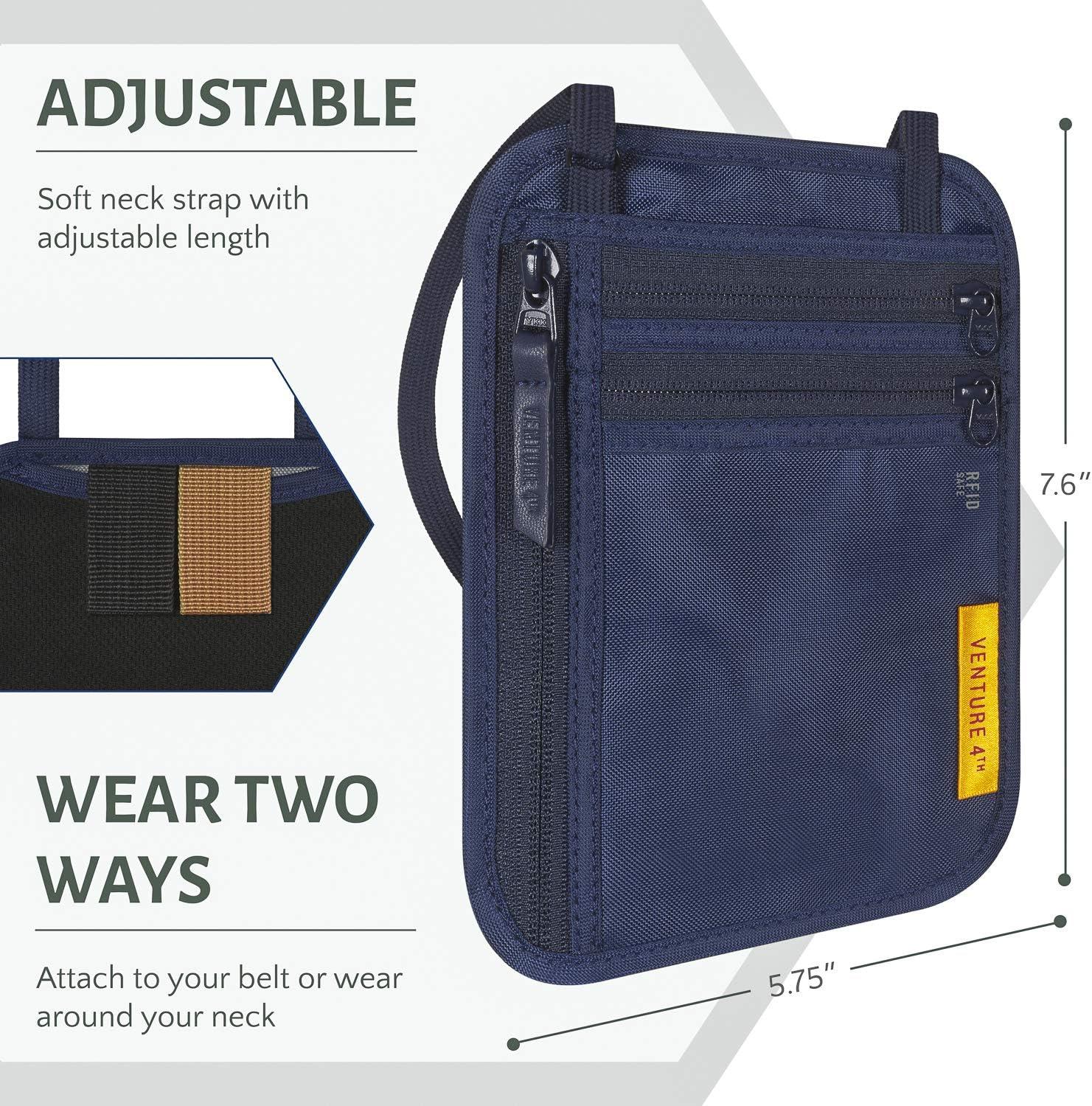 image:imageVENTURE 4TH RFID Blocking Travel Neck Wallet Security Neck Pouch Passport Holder with Nylon Lining GreenNavy Blue