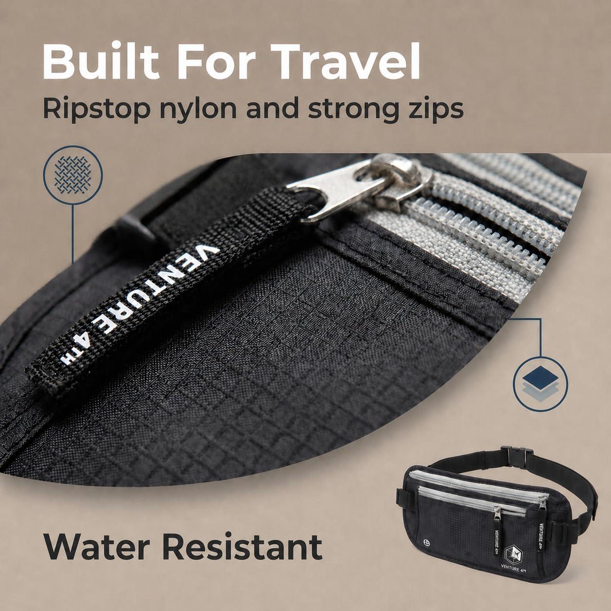image:imageVENTURE 4TH Slim Minimalist Design RFID Money Belt with RFID Blocking Sleeves for Men and Women Ideal for Keeping Your Cash Credit Card Passport Phone Secure When Traveling GrayBlack