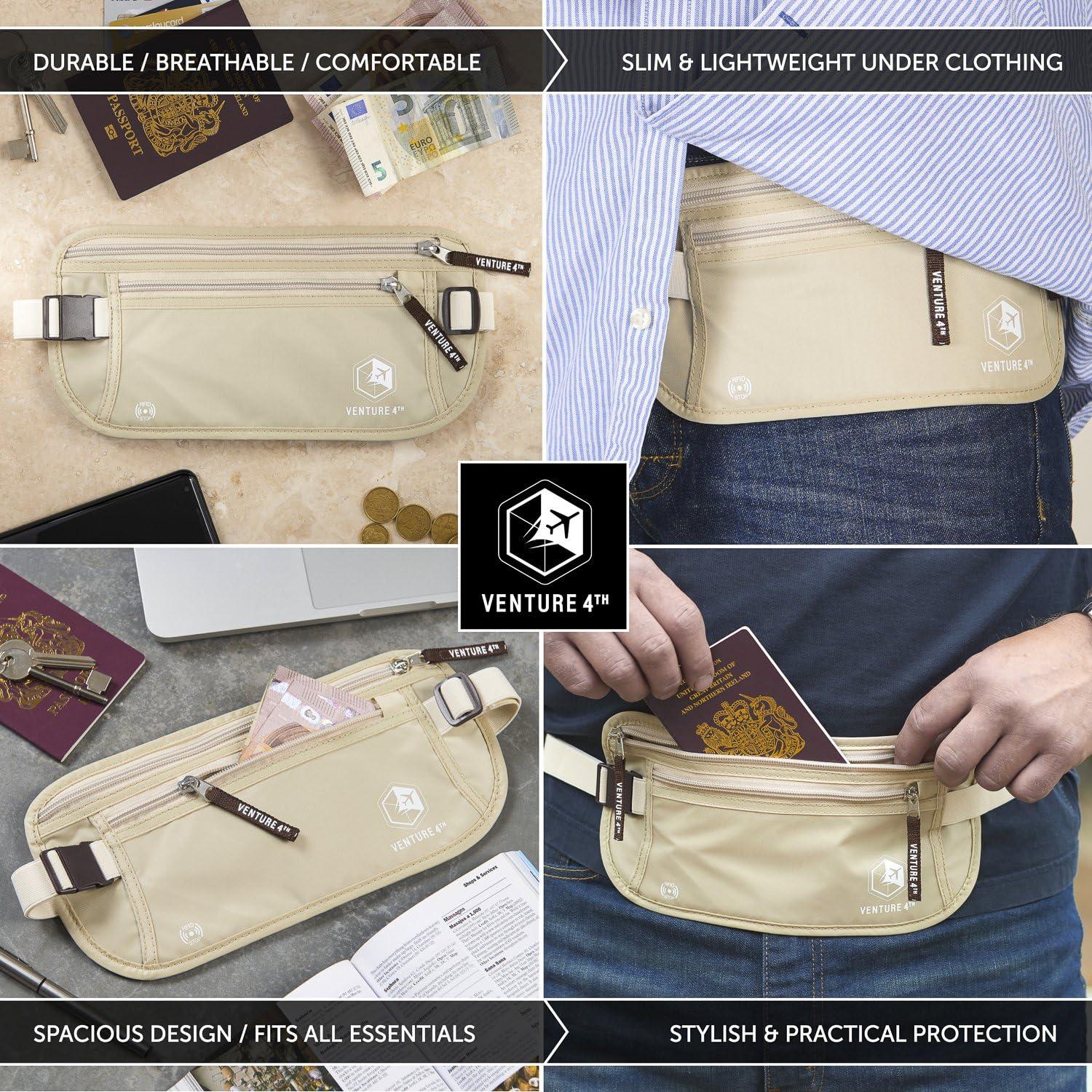 image:imageVENTURE 4TH Slim Minimalist Design RFID Money Belt with RFID Blocking Sleeves for Men and Women Ideal for Keeping Your Cash Credit Card Passport Phone Secure When Traveling GrayBeige