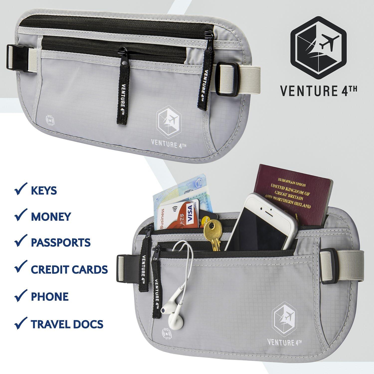 image:imageVENTURE 4TH Slim Minimalist Design RFID Money Belt with RFID Blocking Sleeves for Men and Women Ideal for Keeping Your Cash Credit Card Passport Phone Secure When Traveling GraySilver