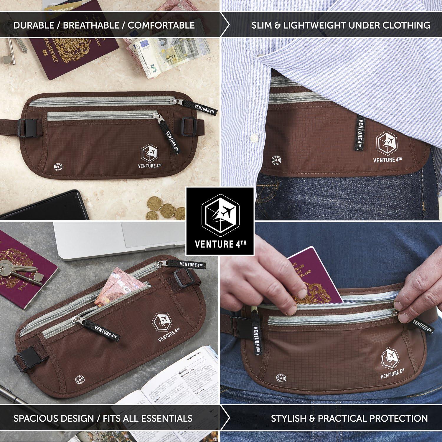 image:imageVENTURE 4TH Slim Minimalist Design RFID Money Belt with RFID Blocking Sleeves for Men and Women Ideal for Keeping Your Cash Credit Card Passport Phone Secure When Traveling GrayBrown