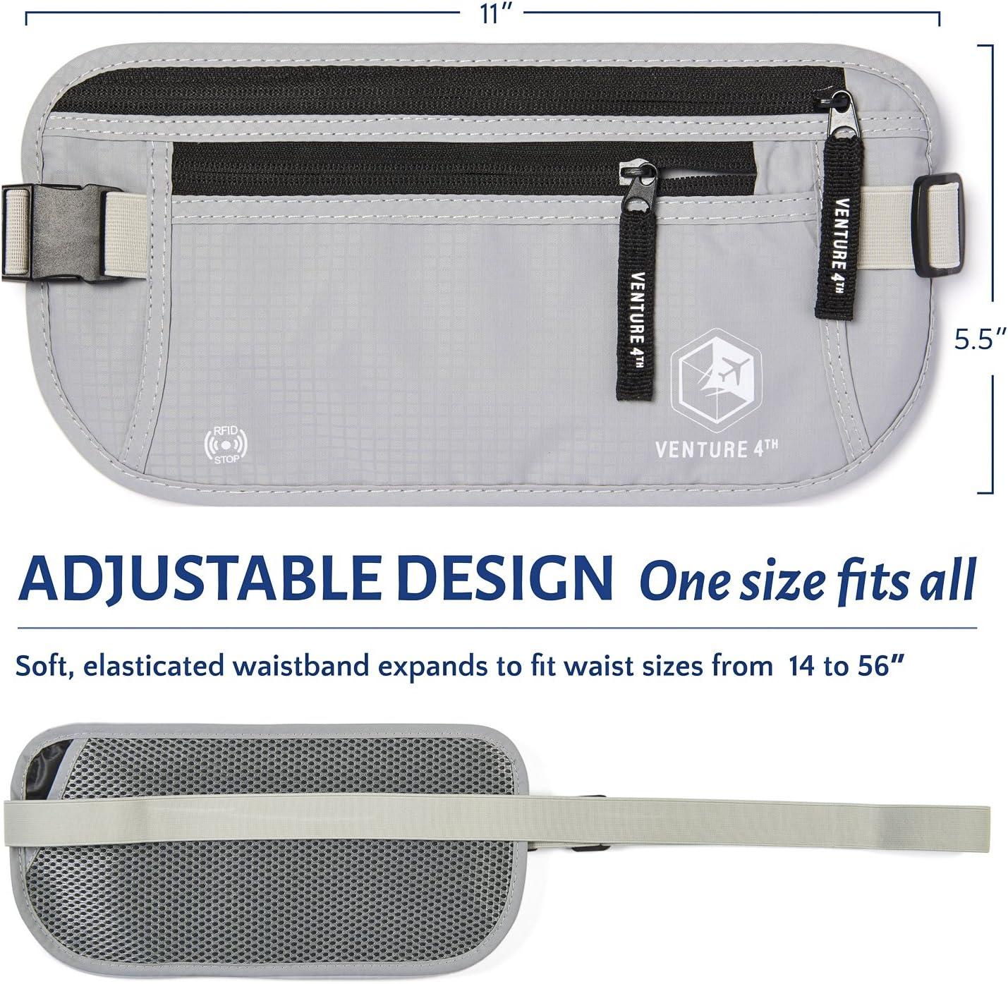 image:imageVENTURE 4TH Slim Minimalist Design RFID Money Belt with RFID Blocking Sleeves for Men and Women Ideal for Keeping Your Cash Credit Card Passport Phone Secure When Traveling GraySilver