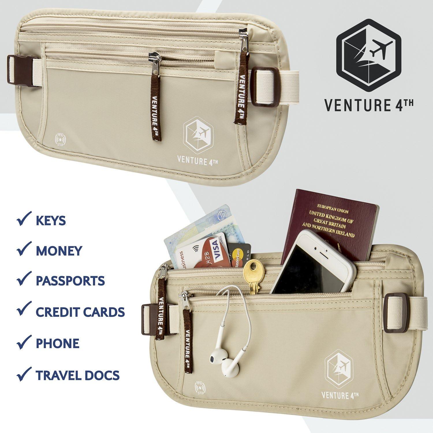 image:imageVENTURE 4TH Slim Minimalist Design RFID Money Belt with RFID Blocking Sleeves for Men and Women Ideal for Keeping Your Cash Credit Card Passport Phone Secure When Traveling GrayBeige