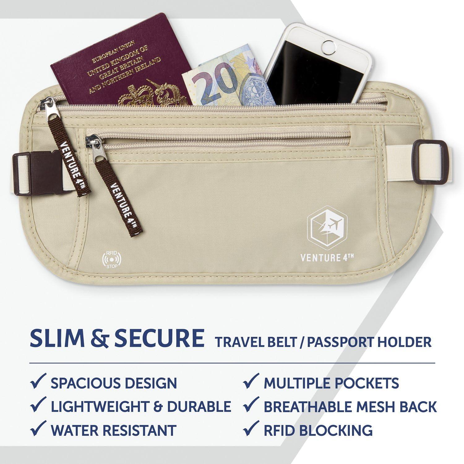 image:imageVENTURE 4TH Slim Minimalist Design RFID Money Belt with RFID Blocking Sleeves for Men and Women Ideal for Keeping Your Cash Credit Card Passport Phone Secure When Traveling GrayBeige