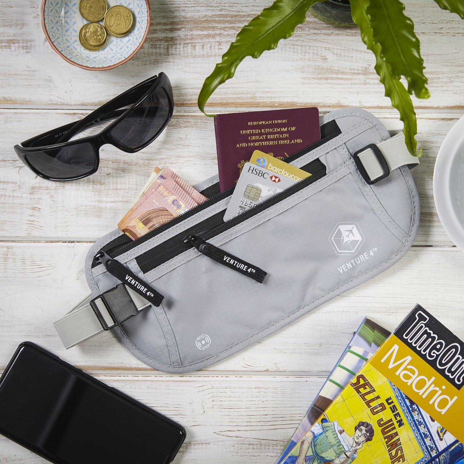 image:imageVENTURE 4TH Slim Minimalist Design RFID Money Belt with RFID Blocking Sleeves for Men and Women Ideal for Keeping Your Cash Credit Card Passport Phone Secure When Traveling GraySilver