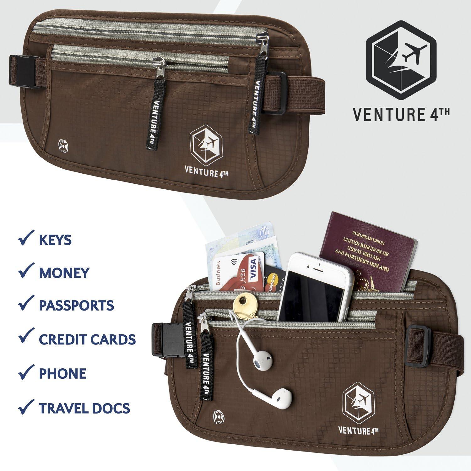 image:imageVENTURE 4TH Slim Minimalist Design RFID Money Belt with RFID Blocking Sleeves for Men and Women Ideal for Keeping Your Cash Credit Card Passport Phone Secure When Traveling GrayBrown