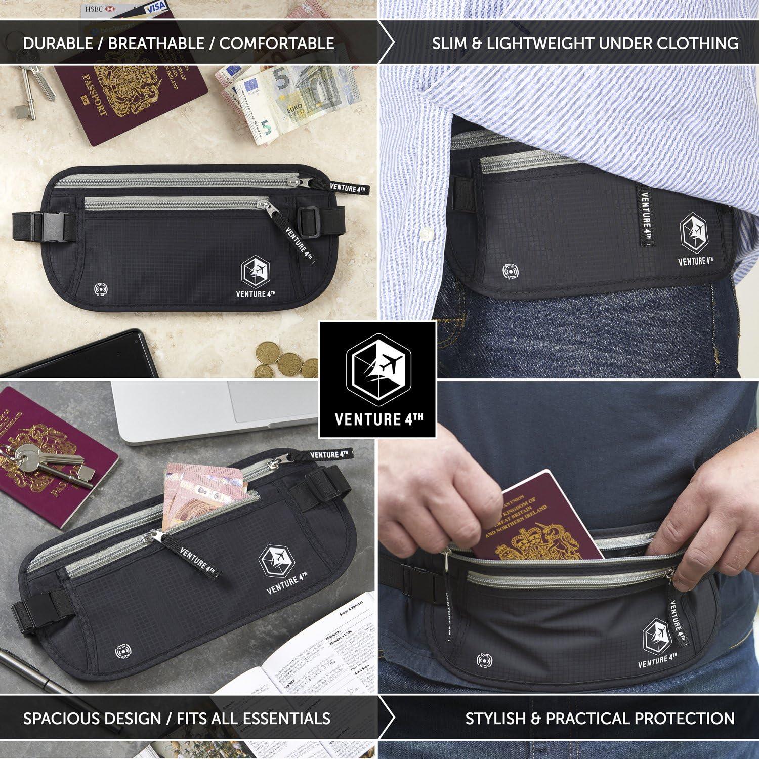 image:imageVENTURE 4TH Slim Minimalist Design RFID Money Belt with RFID Blocking Sleeves for Men and Women Ideal for Keeping Your Cash Credit Card Passport Phone Secure When Traveling GrayBlack