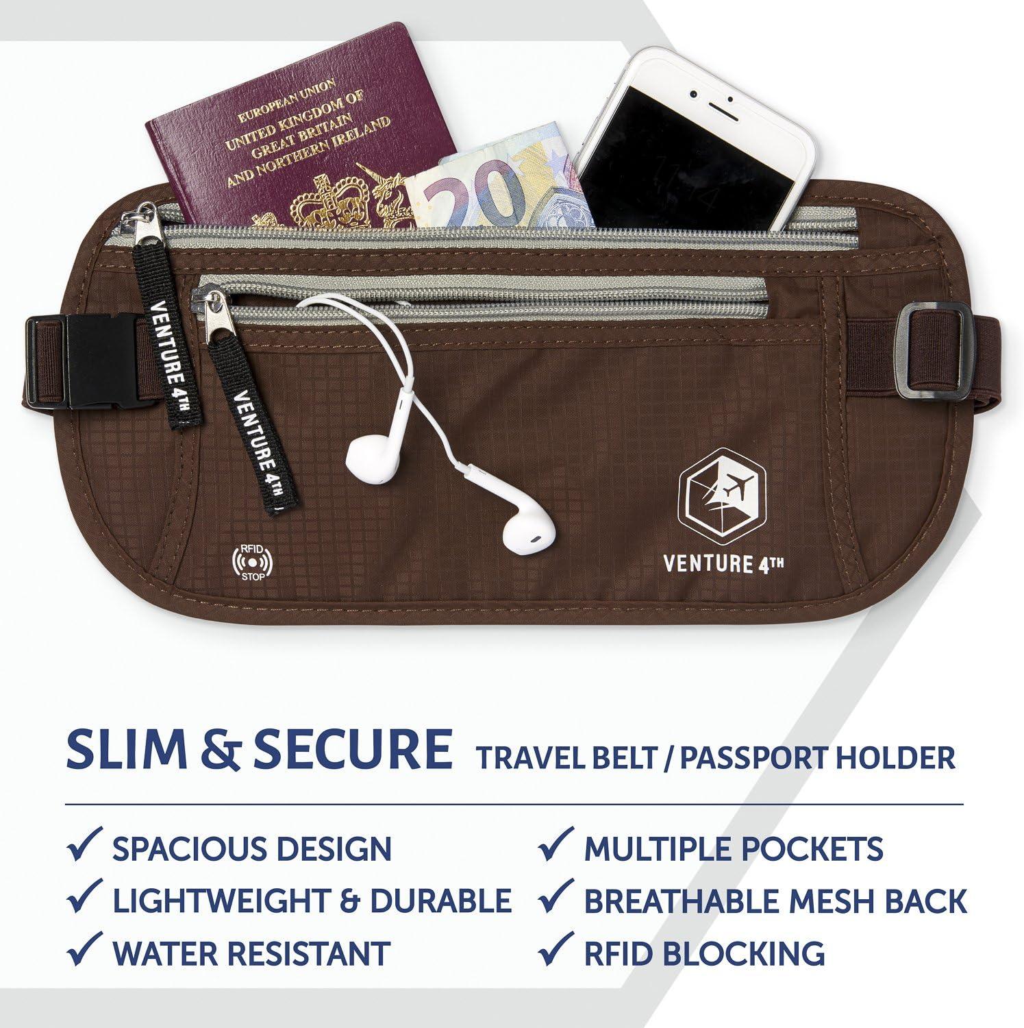 image:imageVENTURE 4TH Slim Minimalist Design RFID Money Belt with RFID Blocking Sleeves for Men and Women Ideal for Keeping Your Cash Credit Card Passport Phone Secure When Traveling GrayBrown