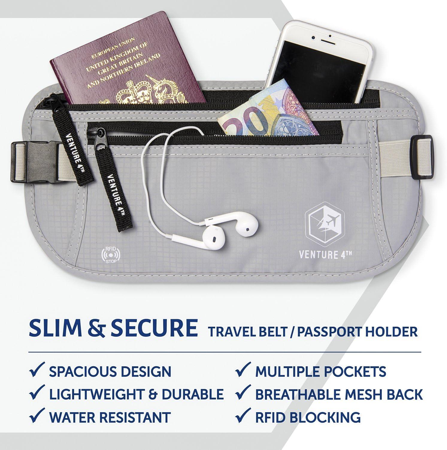 image:imageVENTURE 4TH Slim Minimalist Design RFID Money Belt with RFID Blocking Sleeves for Men and Women Ideal for Keeping Your Cash Credit Card Passport Phone Secure When Traveling GraySilver