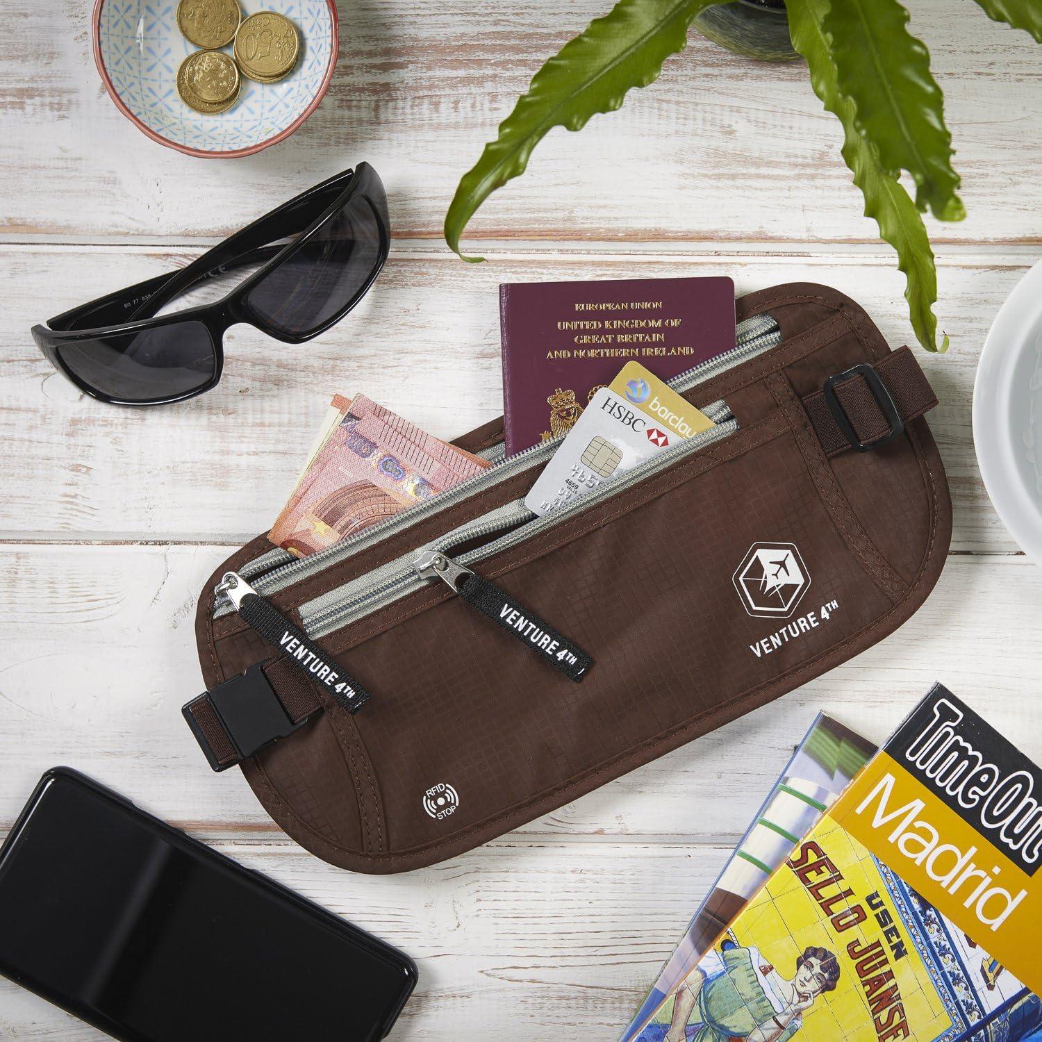 image:imageVENTURE 4TH Slim Minimalist Design RFID Money Belt with RFID Blocking Sleeves for Men and Women Ideal for Keeping Your Cash Credit Card Passport Phone Secure When Traveling GrayBrown