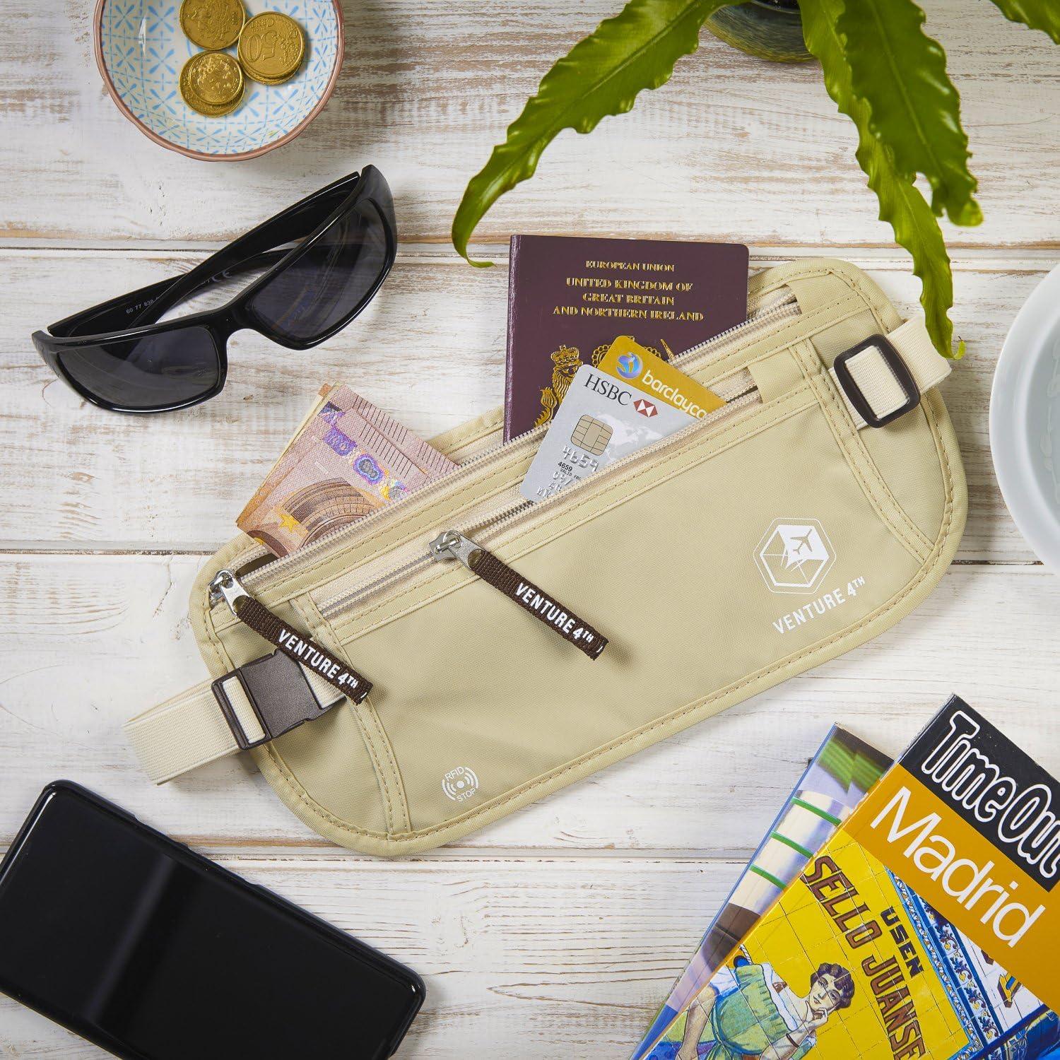 image:imageVENTURE 4TH Slim Minimalist Design RFID Money Belt with RFID Blocking Sleeves for Men and Women Ideal for Keeping Your Cash Credit Card Passport Phone Secure When Traveling GrayBeige