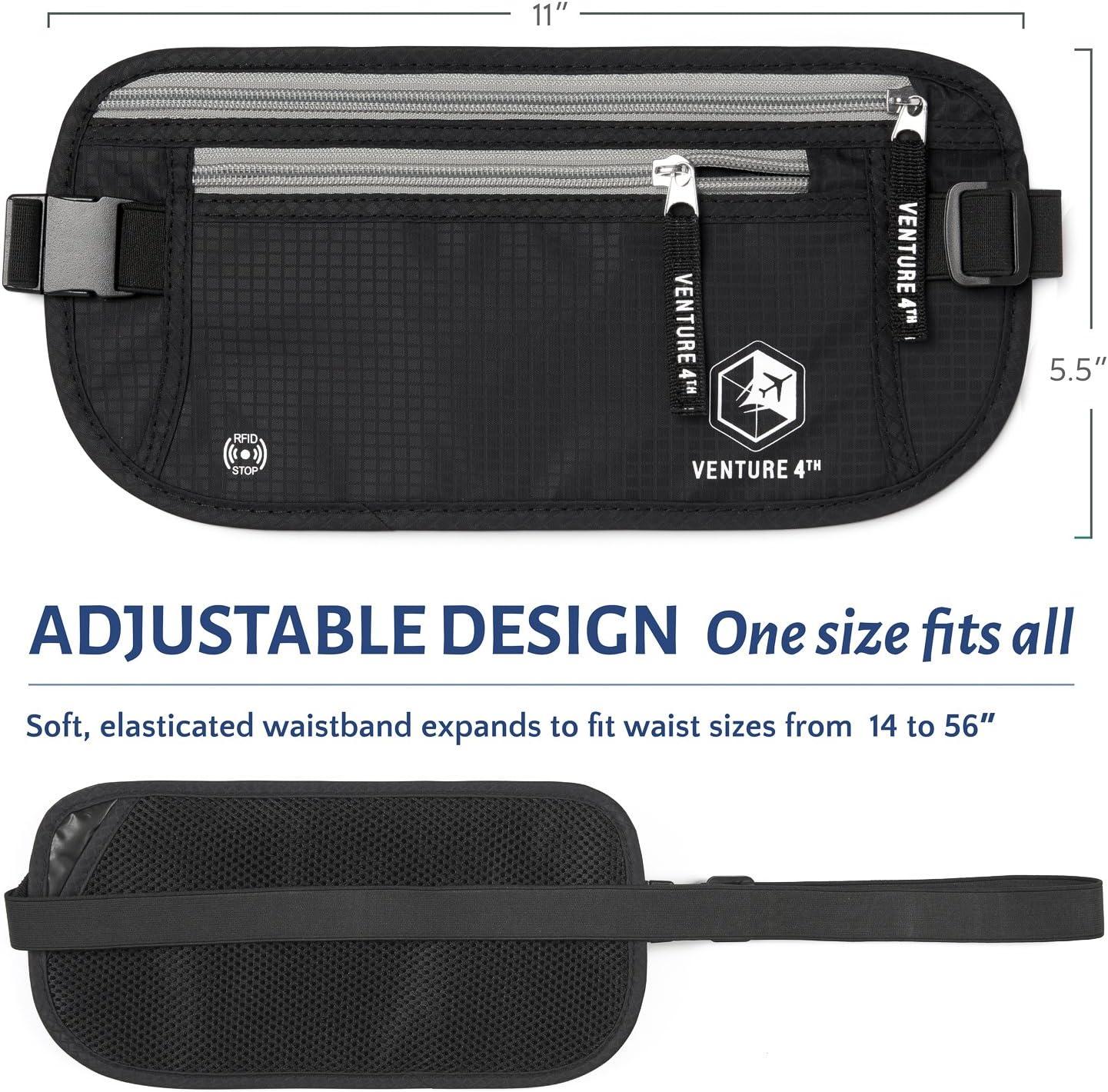 image:imageVENTURE 4TH Slim Minimalist Design RFID Money Belt with RFID Blocking Sleeves for Men and Women Ideal for Keeping Your Cash Credit Card Passport Phone Secure When Traveling GrayBlack