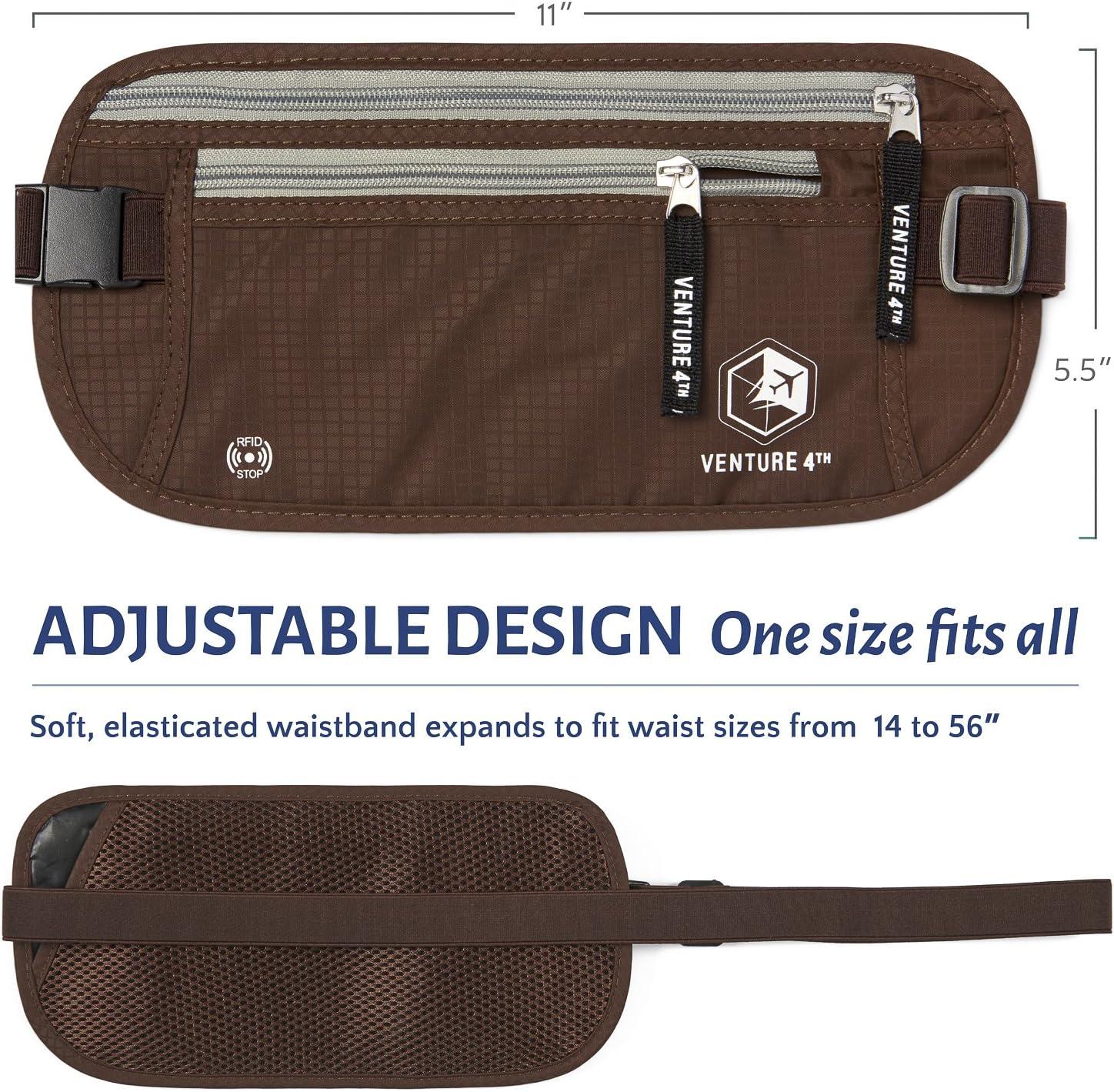 image:imageVENTURE 4TH Slim Minimalist Design RFID Money Belt with RFID Blocking Sleeves for Men and Women Ideal for Keeping Your Cash Credit Card Passport Phone Secure When Traveling GrayBrown