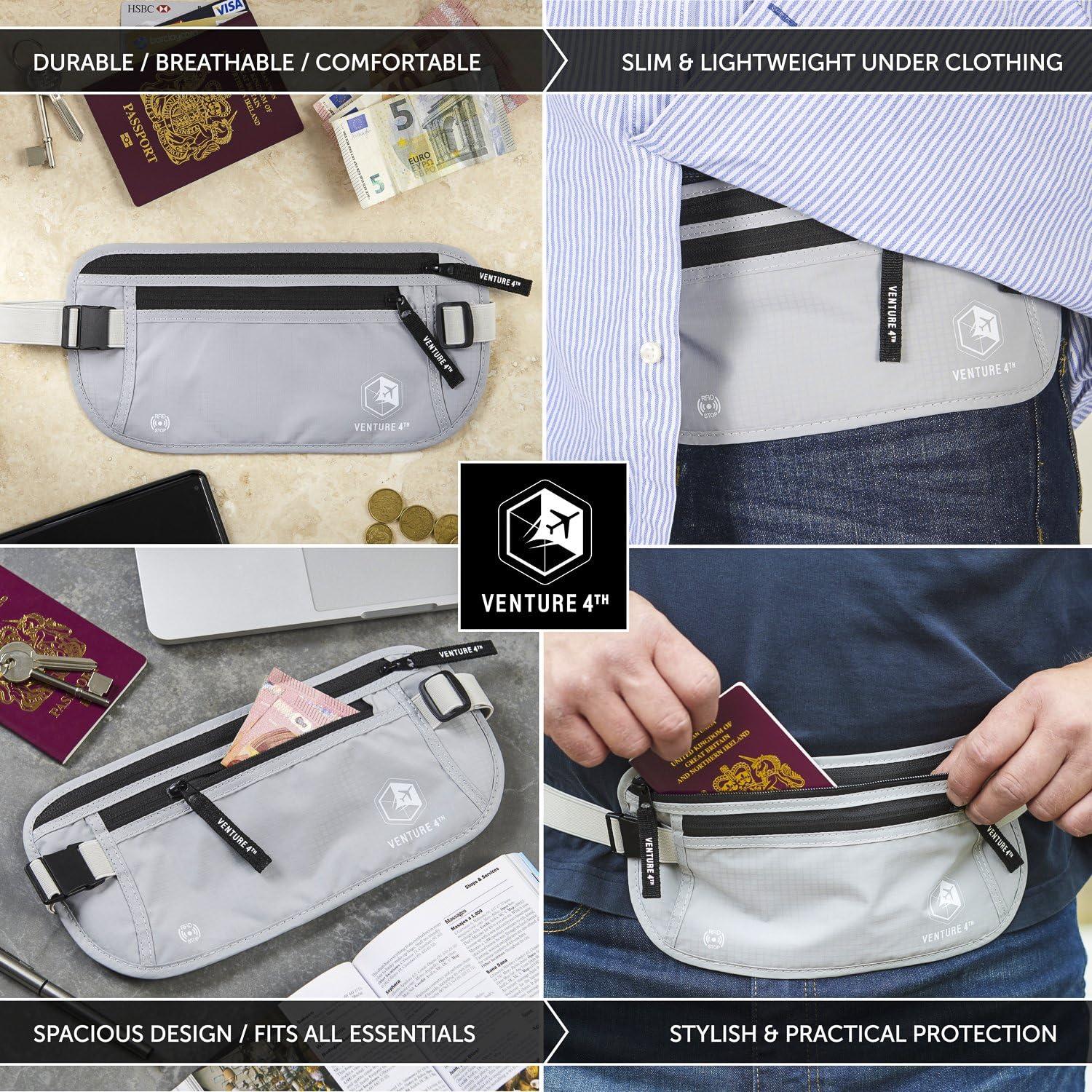 image:imageVENTURE 4TH Slim Minimalist Design RFID Money Belt with RFID Blocking Sleeves for Men and Women Ideal for Keeping Your Cash Credit Card Passport Phone Secure When Traveling GraySilver