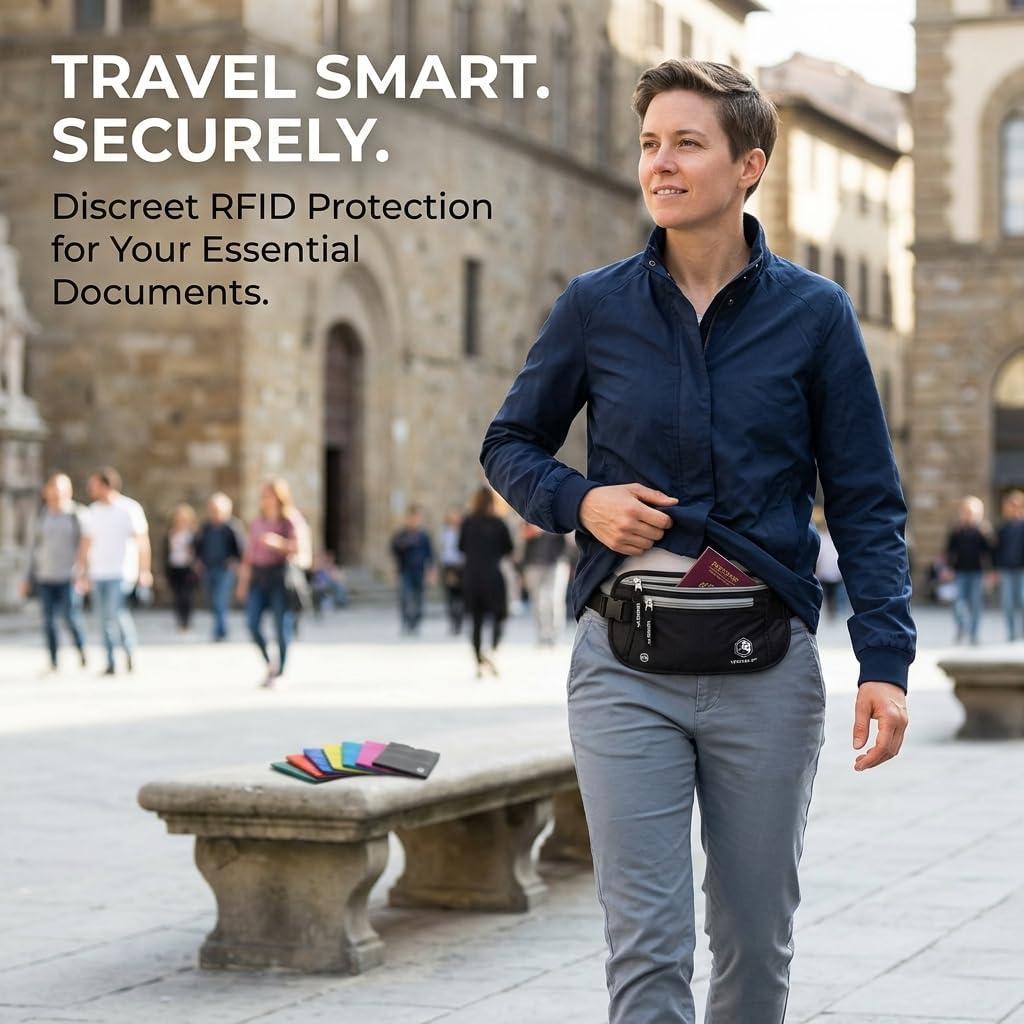 image:imageVENTURE 4TH Slim Minimalist Design RFID Money Belt with RFID Blocking Sleeves for Men and Women Ideal for Keeping Your Cash Credit Card Passport Phone Secure When Traveling GrayBlack