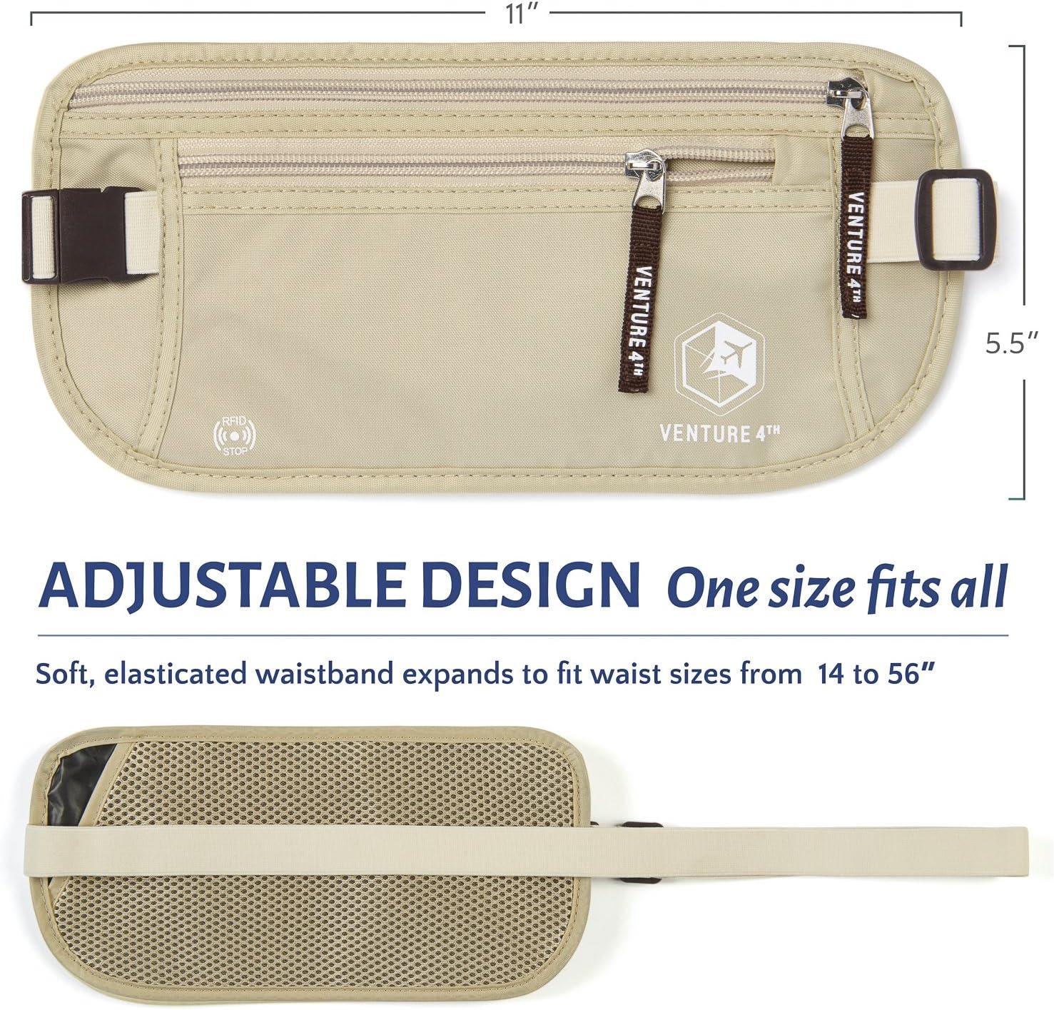 image:imageVENTURE 4TH Slim Minimalist Design RFID Money Belt with RFID Blocking Sleeves for Men and Women Ideal for Keeping Your Cash Credit Card Passport Phone Secure When Traveling GrayBeige