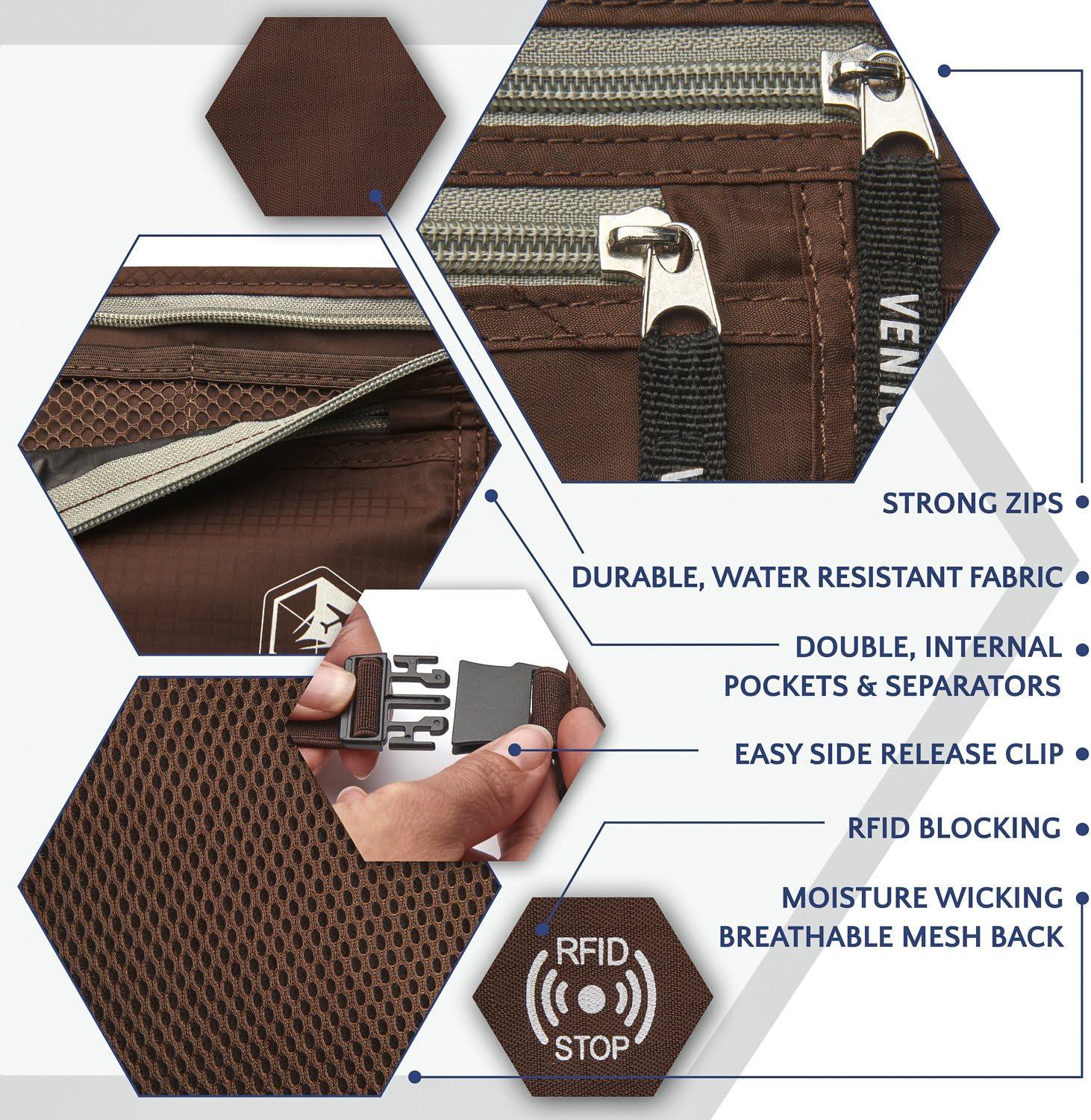 image:imageVENTURE 4TH Slim Minimalist Design RFID Money Belt with RFID Blocking Sleeves for Men and Women Ideal for Keeping Your Cash Credit Card Passport Phone Secure When Traveling GrayBrown