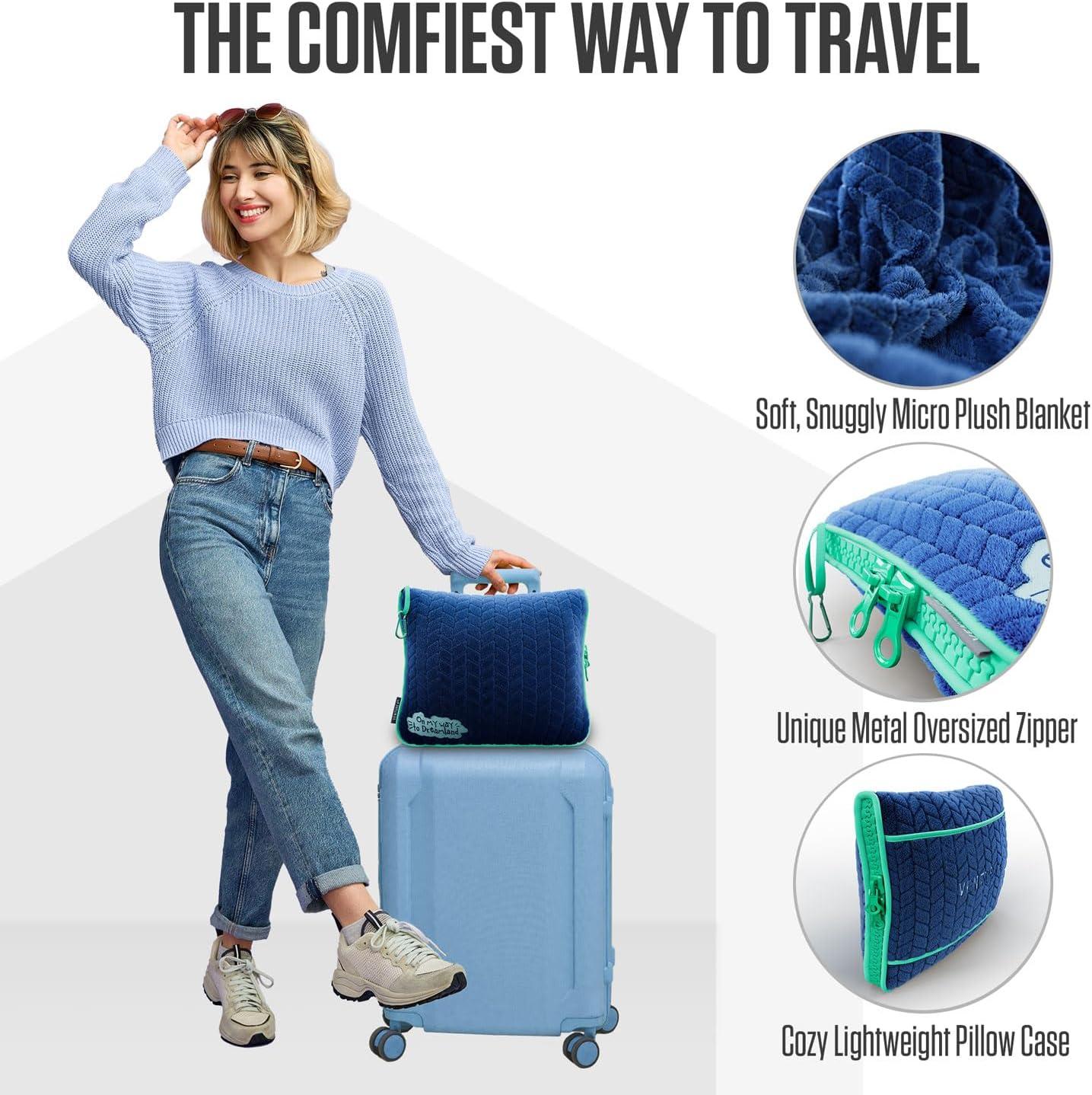 image:imageVENTURE 4TH Travel Blanket Pillow Premium UltraSoft amp Warm 2in1 Blanket or Pillow for Airplane Car amp Bus Compact Lightweight amp Portable LintFree No Shedding No Pilling GrayNavyteal