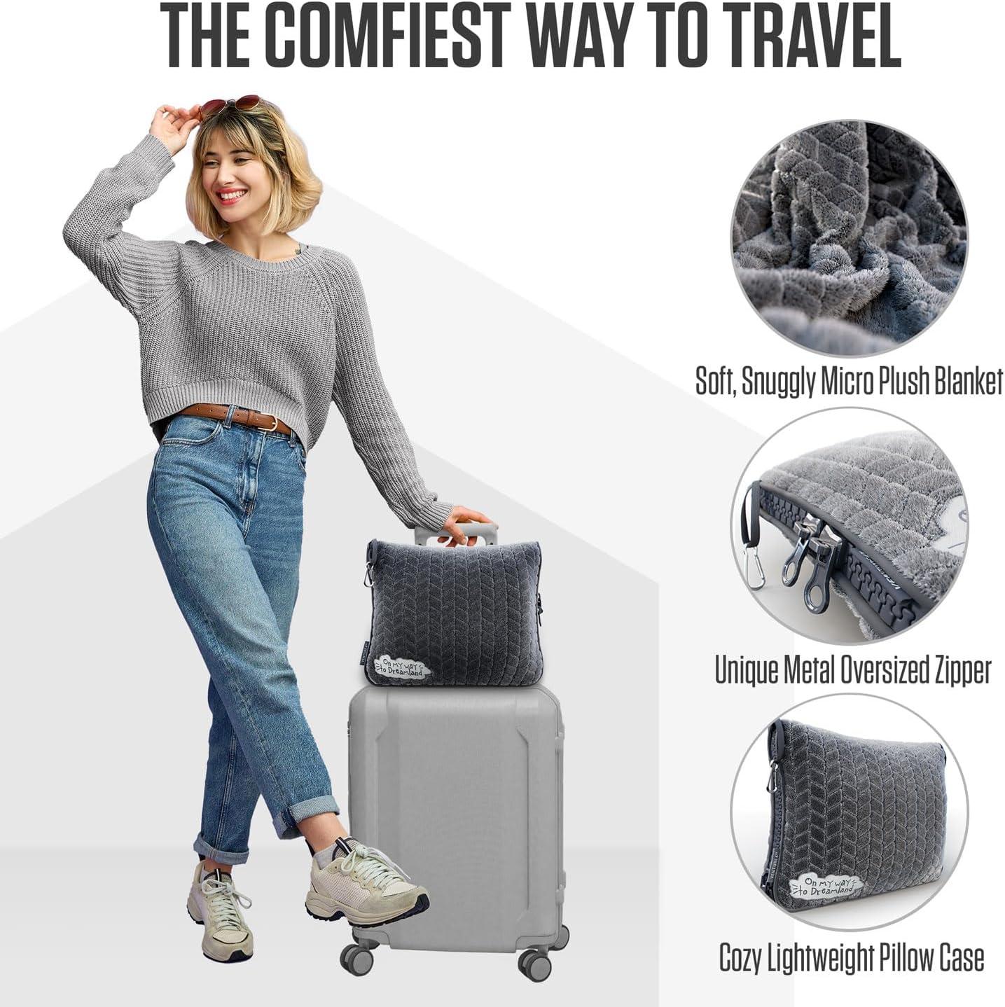 image:imageVENTURE 4TH Travel Blanket Pillow Premium UltraSoft amp Warm 2in1 Blanket or Pillow for Airplane Car amp Bus Compact Lightweight amp Portable LintFree No Shedding No Pilling GrayGraywhite