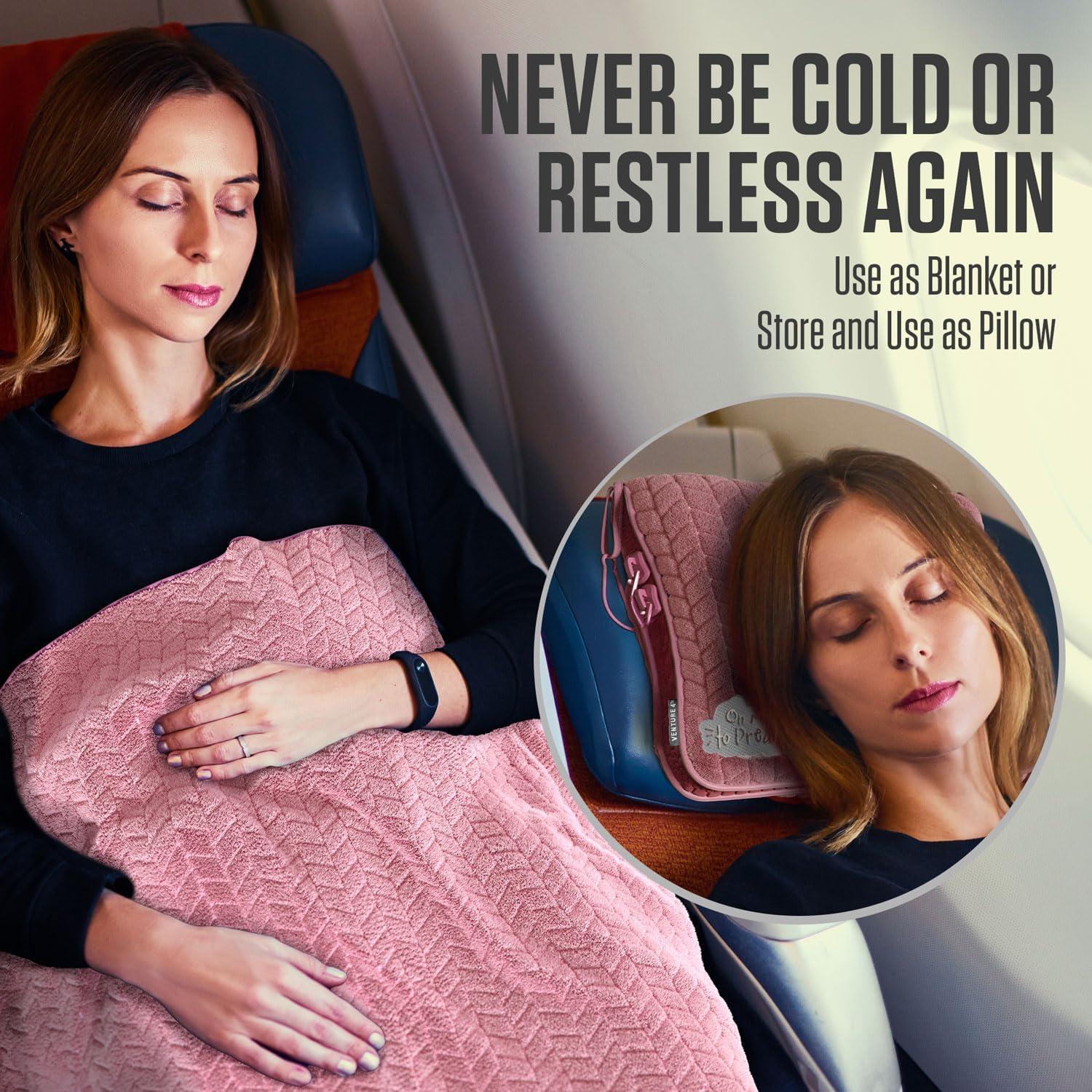 image:imageVENTURE 4TH Travel Blanket Pillow Premium UltraSoft amp Warm 2in1 Blanket or Pillow for Airplane Car amp Bus Compact Lightweight amp Portable LintFree No Shedding No Pilling GrayPinkwhite