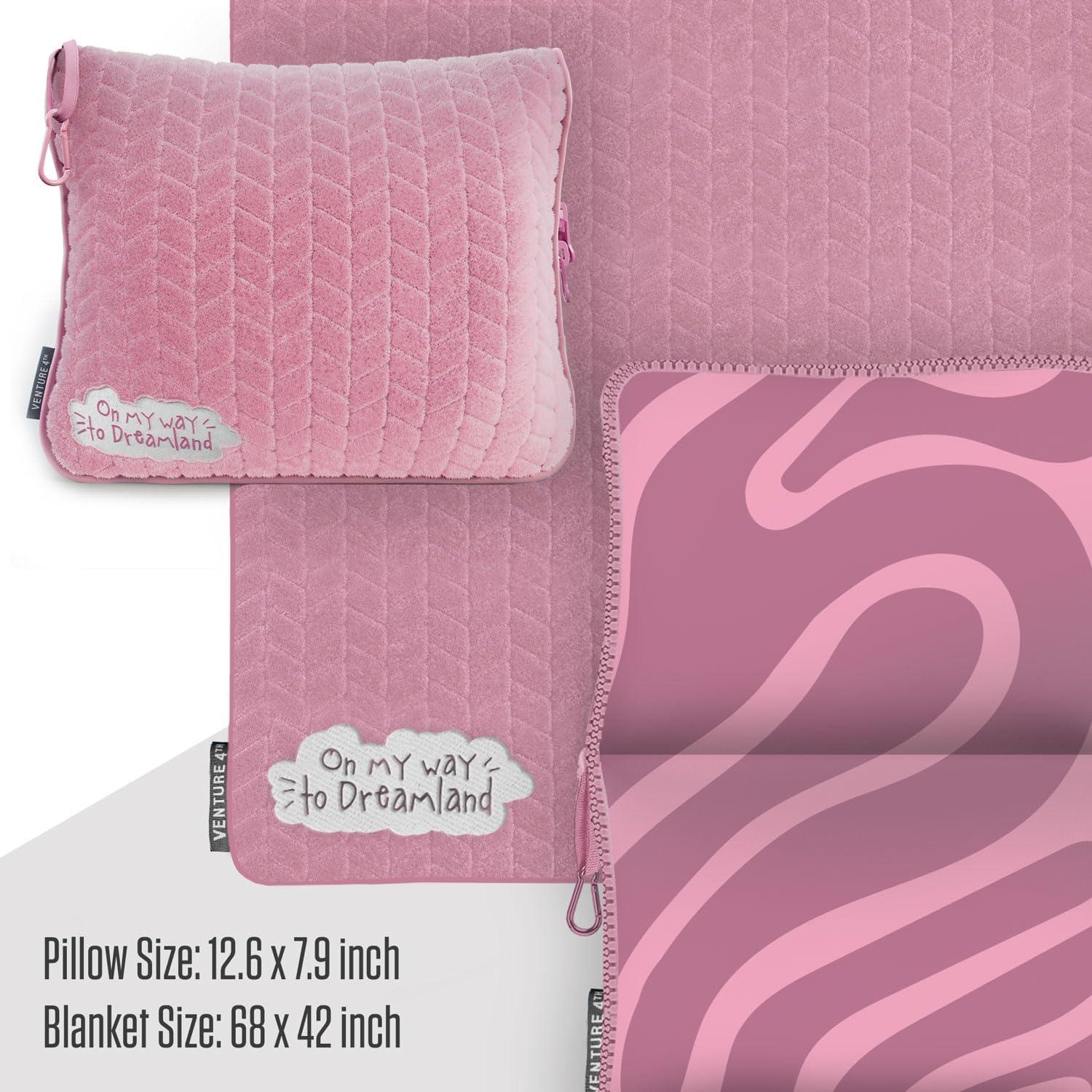 image:imageVENTURE 4TH Travel Blanket Pillow Premium UltraSoft amp Warm 2in1 Blanket or Pillow for Airplane Car amp Bus Compact Lightweight amp Portable LintFree No Shedding No Pilling GrayPinkwhite