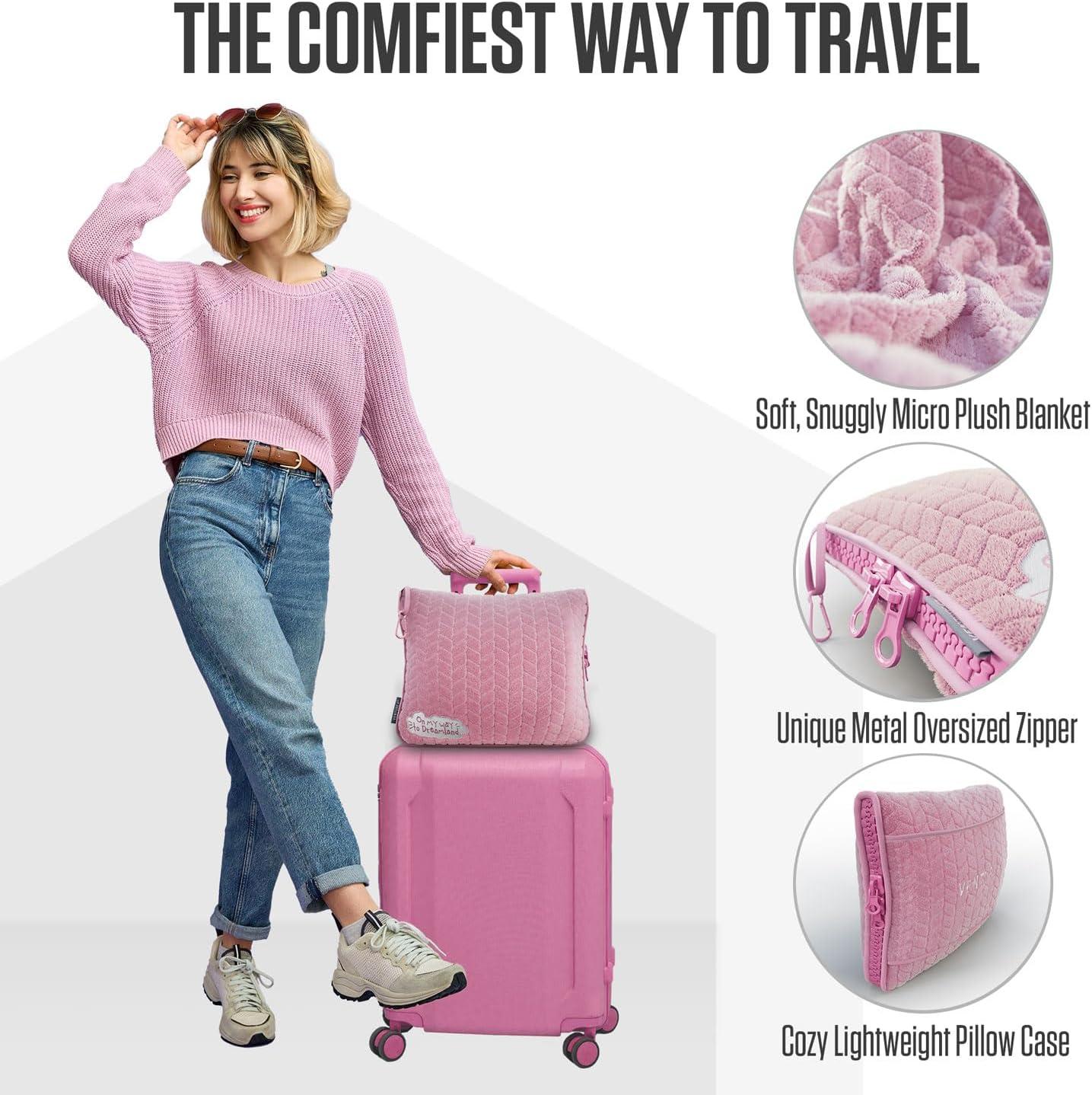 image:imageVENTURE 4TH Travel Blanket Pillow Premium UltraSoft amp Warm 2in1 Blanket or Pillow for Airplane Car amp Bus Compact Lightweight amp Portable LintFree No Shedding No Pilling GrayPinkwhite