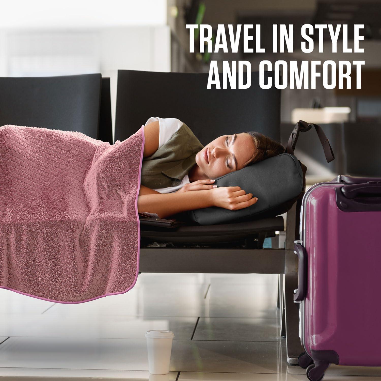 image:imageVENTURE 4TH Travel Blanket Pillow Premium UltraSoft amp Warm 2in1 Blanket or Pillow for Airplane Car amp Bus Compact Lightweight amp Portable LintFree No Shedding No Pilling GrayPinkwhite