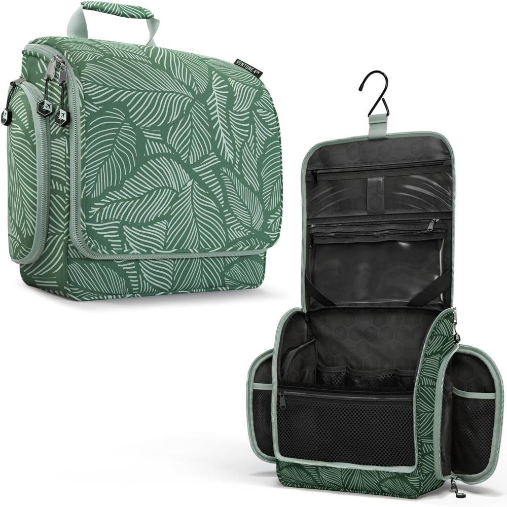 image:imageVENTURE 4TH Hanging Travel Toiletry Bag for Women amp Men Large Toiletry Organizer with 18 Compartments Removable TSA Pouch Travel Wash Bag for Toiletries Makeup amp Shaving Kit Forest GreenGreen Leaves