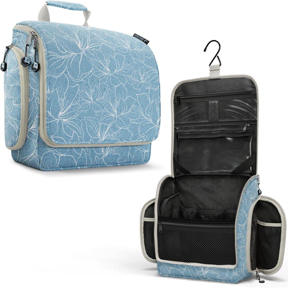 image:imageVENTURE 4TH Hanging Travel Toiletry Bag for Women amp Men Large Toiletry Organizer with 18 Compartments Removable TSA Pouch Travel Wash Bag for Toiletries Makeup amp Shaving Kit Forest GreenBlue Flowers