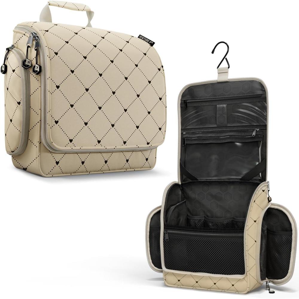 image:imageVENTURE 4TH Hanging Travel Toiletry Bag for Women amp Men Large Toiletry Organizer with 18 Compartments Removable TSA Pouch Travel Wash Bag for Toiletries Makeup amp Shaving Kit Forest GreenBeige Diamond