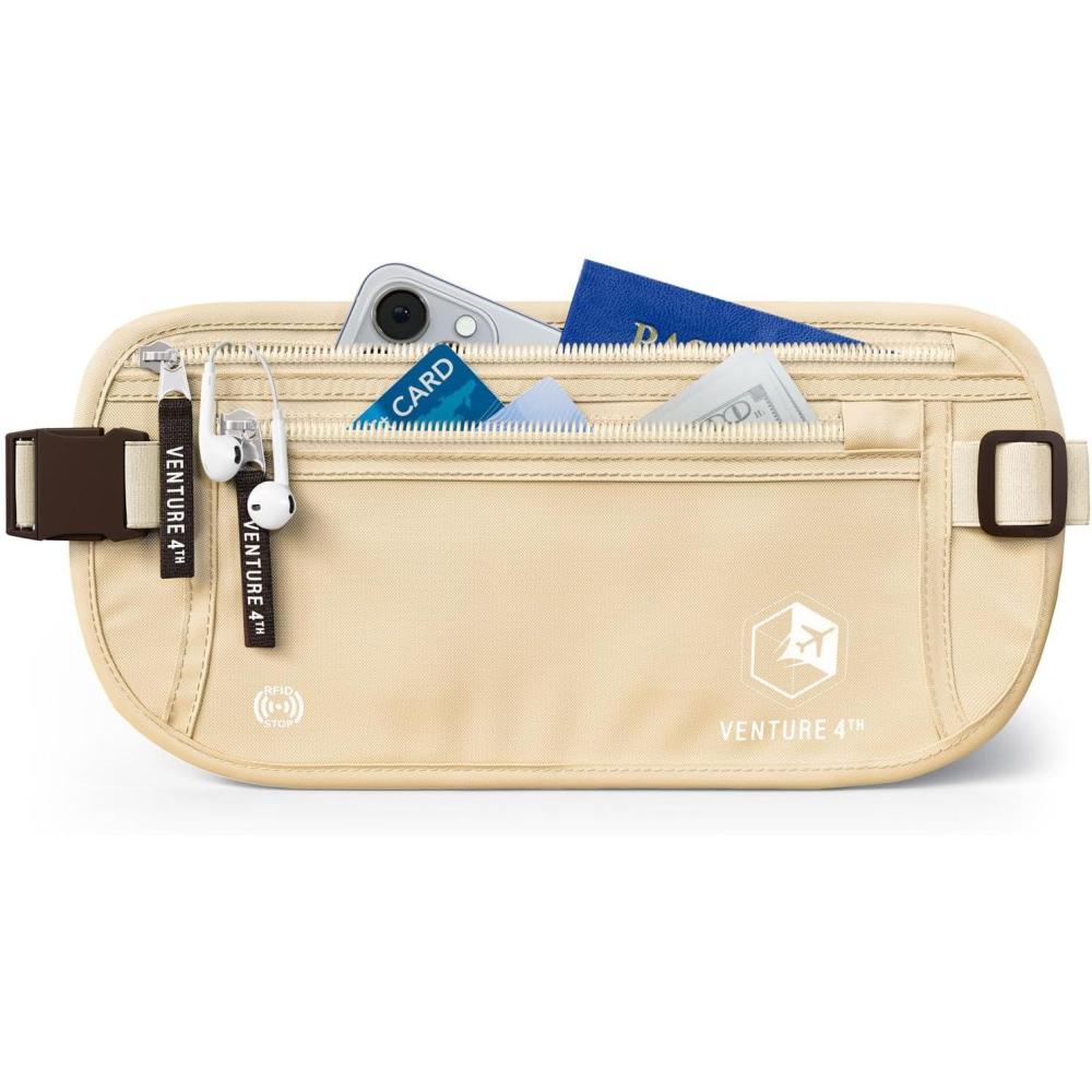 image:imageVENTURE 4TH Money Belt for Travel Hidden UnderClothes RFID Blocking Passport Holder amp Slim Travel Wallet Pouch for Men amp Women to Protect Cash Cards amp Documents Sleek BlueBeige