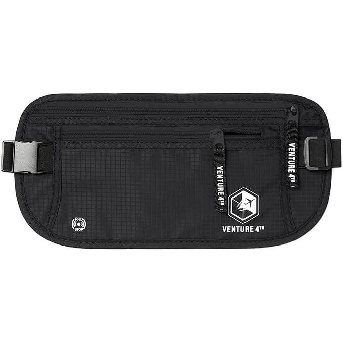 image:imageVENTURE 4TH Money Belt for Travel Hidden UnderClothes RFID Blocking Passport Holder amp Slim Travel Wallet Pouch for Men amp Women to Protect Cash Cards amp Documents Sleek BluePure Black