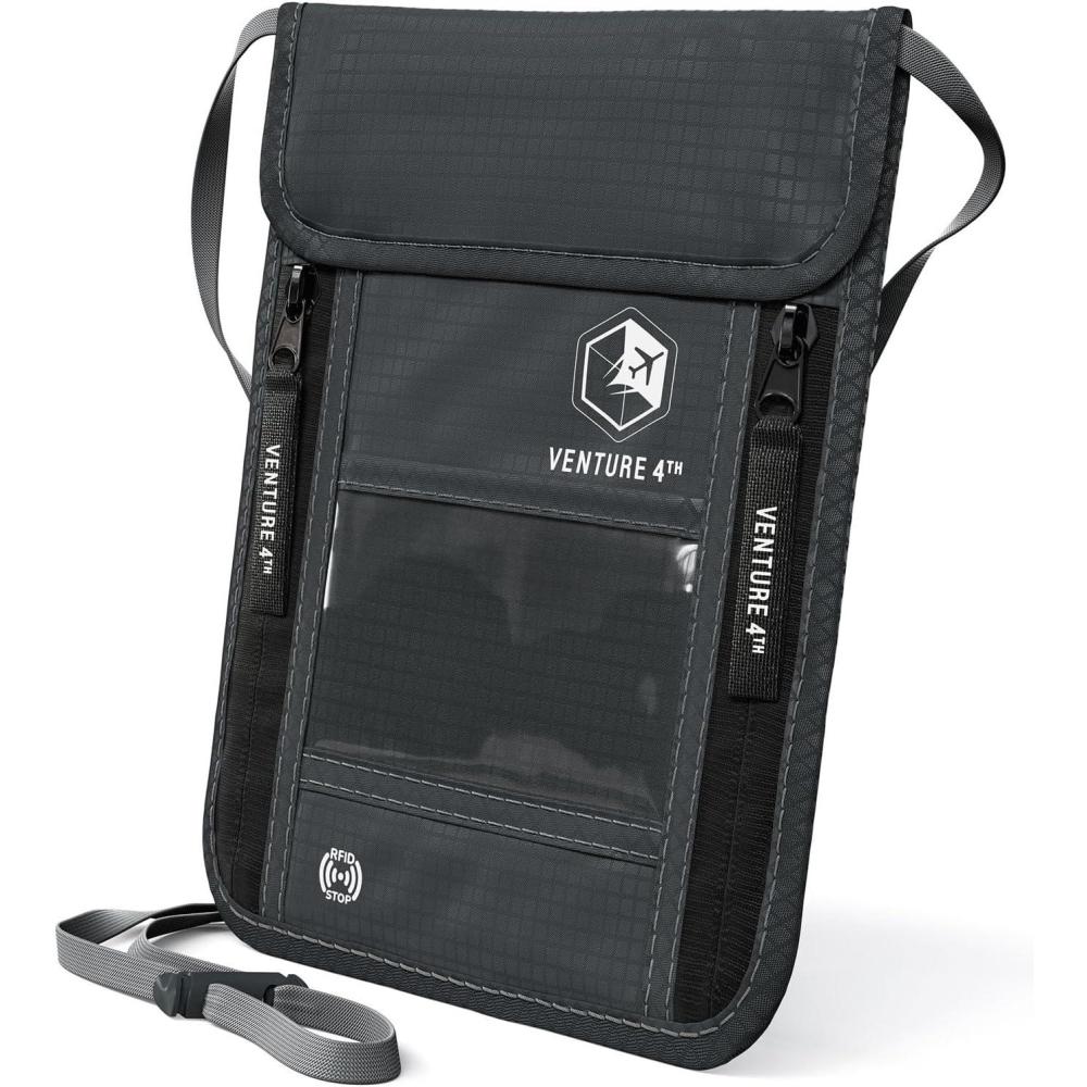 image:imageVENTURE 4TH Neck Wallet for Women amp Men RFID Blocking Passport Holder for Travel Hidden Neck Pouch with 6 Compartments Slim Lightweight Travel Organizer with Adjustable Strap BeigeGray