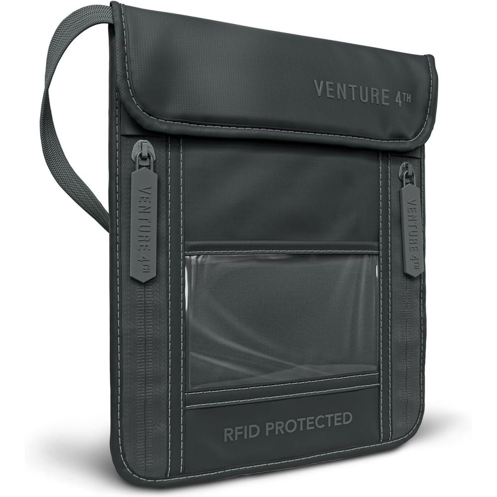 image:imageVENTURE 4TH Neck Wallet for Women amp Men RFID Blocking Passport Holder for Travel Hidden Neck Pouch with 6 Compartments Slim Lightweight Travel Organizer with Adjustable Strap BeigeSleek Gray
