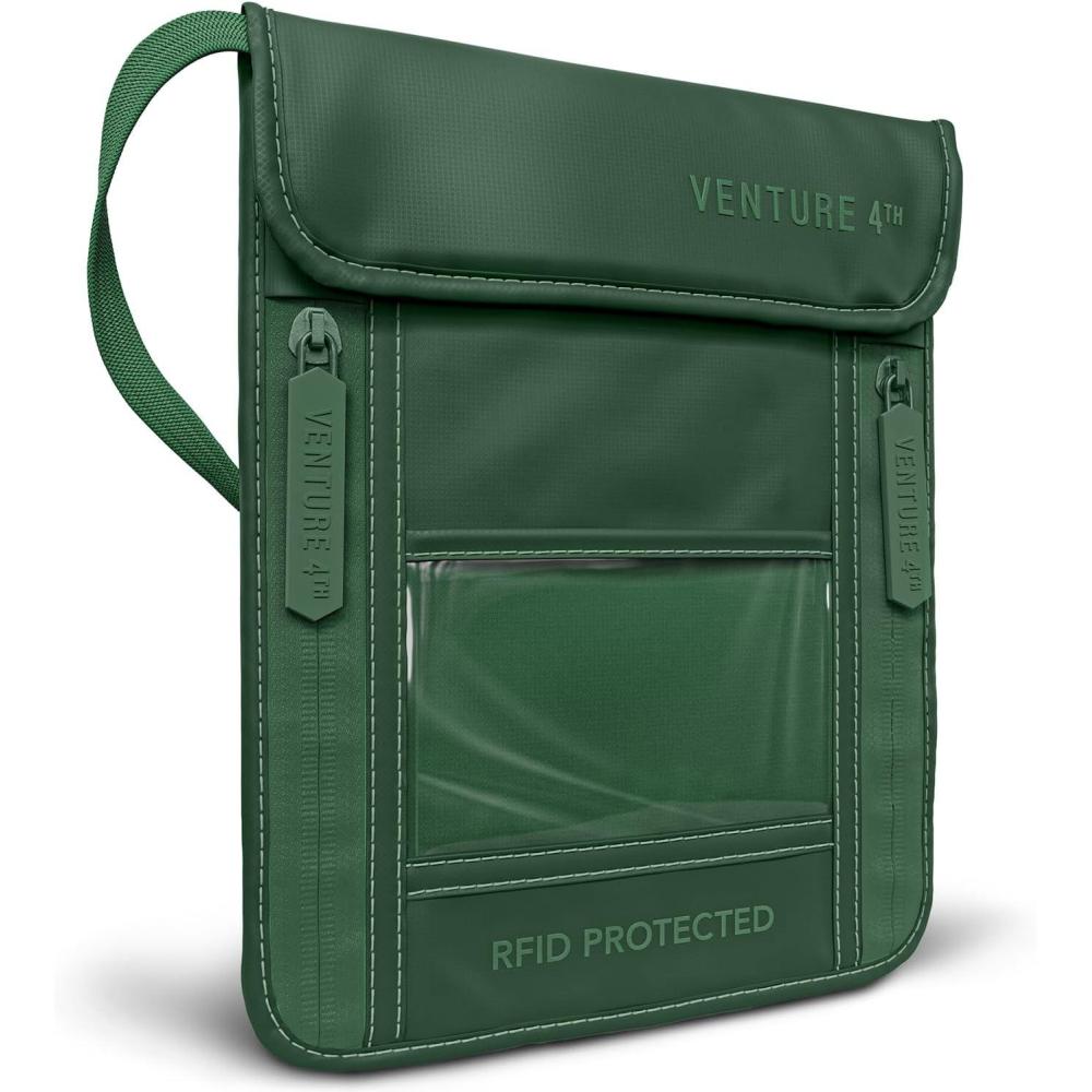 image:imageVENTURE 4TH Neck Wallet for Women amp Men RFID Blocking Passport Holder for Travel Hidden Neck Pouch with 6 Compartments Slim Lightweight Travel Organizer with Adjustable Strap BeigeSleek Army Green