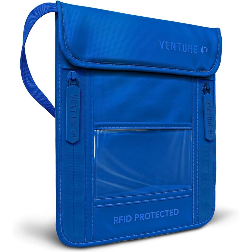 image:imageVENTURE 4TH Neck Wallet for Women amp Men RFID Blocking Passport Holder for Travel Hidden Neck Pouch with 6 Compartments Slim Lightweight Travel Organizer with Adjustable Strap BeigeSleek Blue