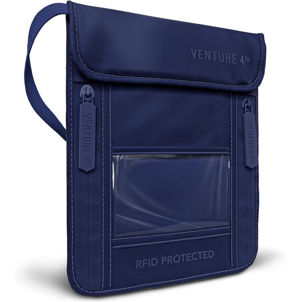 image:imageVENTURE 4TH Neck Wallet for Women amp Men RFID Blocking Passport Holder for Travel Hidden Neck Pouch with 6 Compartments Slim Lightweight Travel Organizer with Adjustable Strap BeigeSleek Navy Blue