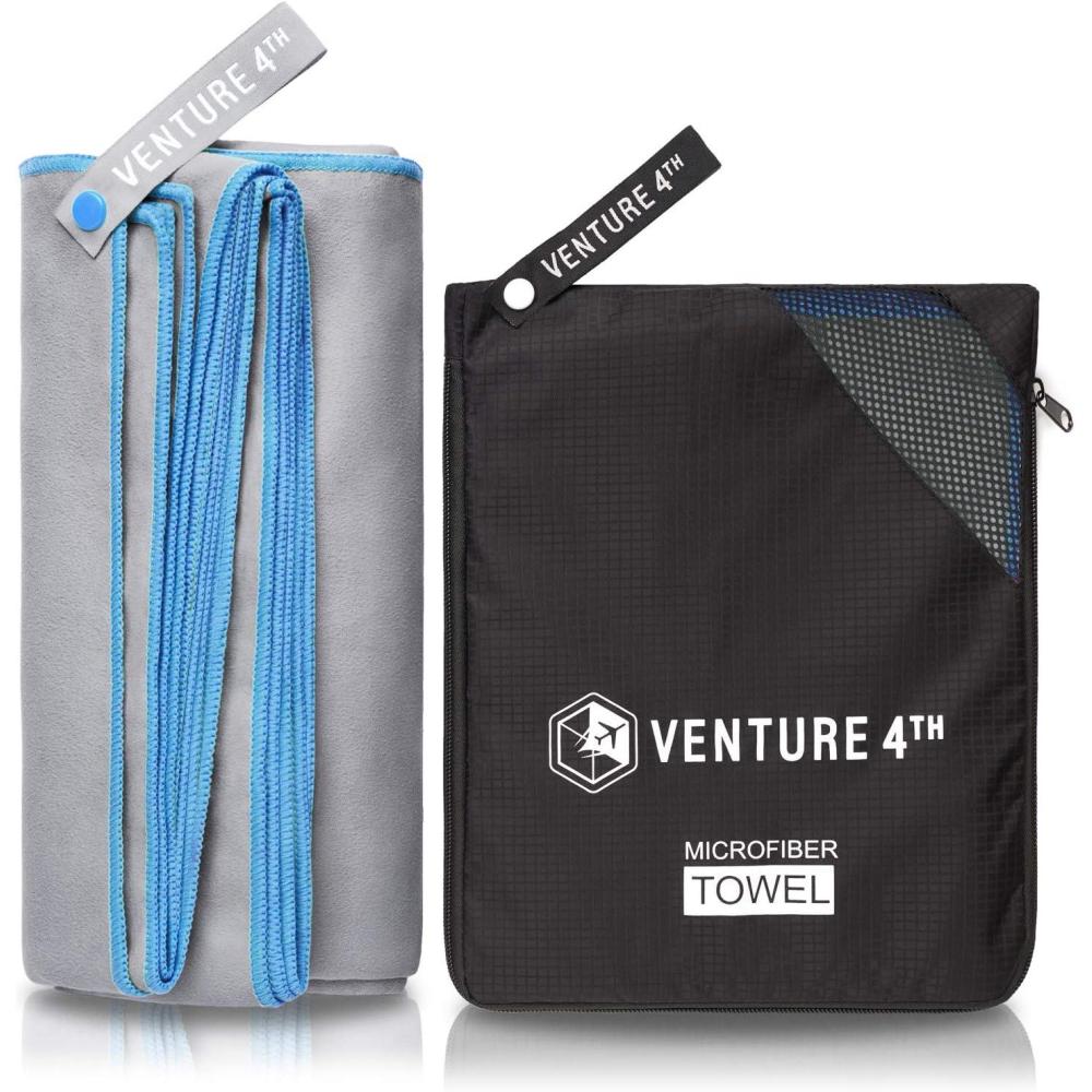 image:imageVENTURE 4TH Quick Dry Travel Towel Fast Drying Ultra Soft Microfiber Towels Essential for Camping Backpacking Yoga Swimming Gym Sports and Beach 3 Compact SizesGray Blue