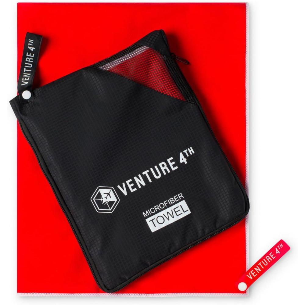 image:imageVENTURE 4TH Quick Dry Travel Towel Fast Drying Ultra Soft Microfiber Towels Essential for Camping Backpacking Yoga Swimming Gym Sports and Beach 3 Compact SizesRed White
