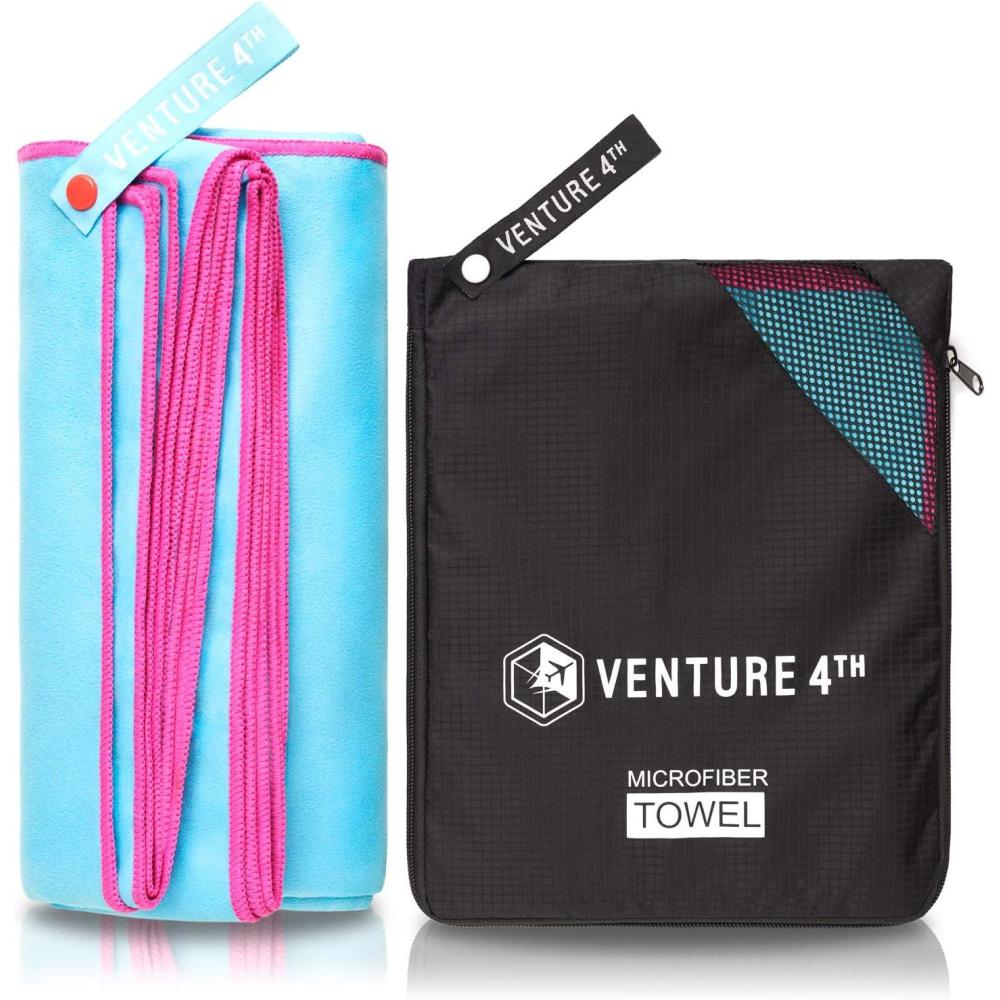 image:imageVENTURE 4TH Quick Dry Travel Towel Fast Drying Ultra Soft Microfiber Towels Essential for Camping Backpacking Yoga Swimming Gym Sports and Beach 3 Compact SizesBlue Pink