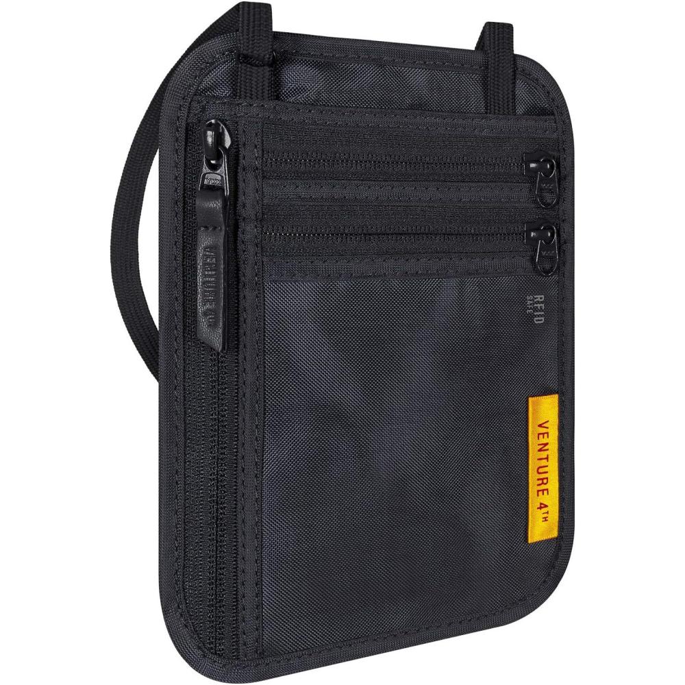 image:imageVENTURE 4TH RFID Blocking Travel Neck Wallet Security Neck Pouch Passport Holder with Nylon Lining GreenEbony