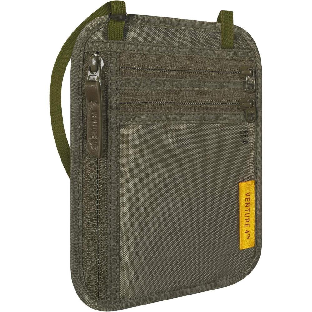 image:imageVENTURE 4TH RFID Blocking Travel Neck Wallet Security Neck Pouch Passport Holder with Nylon Lining GreenGreen