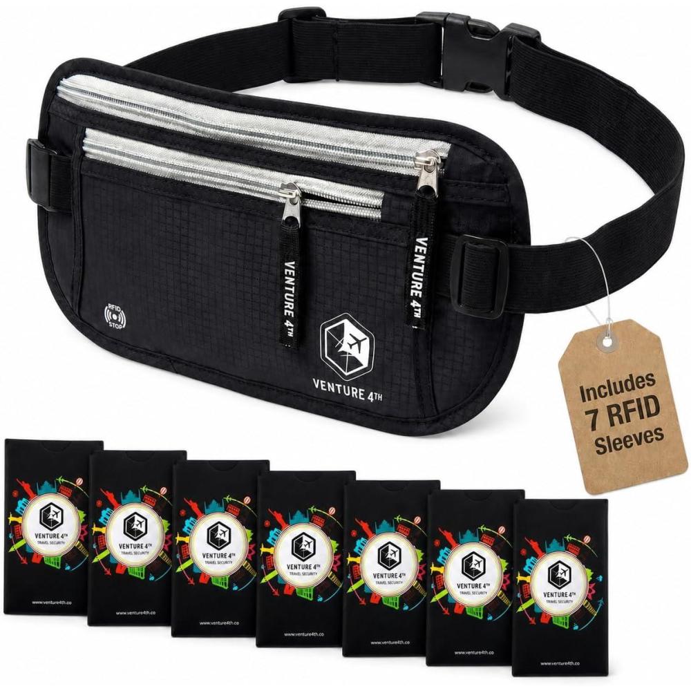 image:imageVENTURE 4TH Slim Minimalist Design RFID Money Belt with RFID Blocking Sleeves for Men and Women Ideal for Keeping Your Cash Credit Card Passport Phone Secure When Traveling GrayBlack