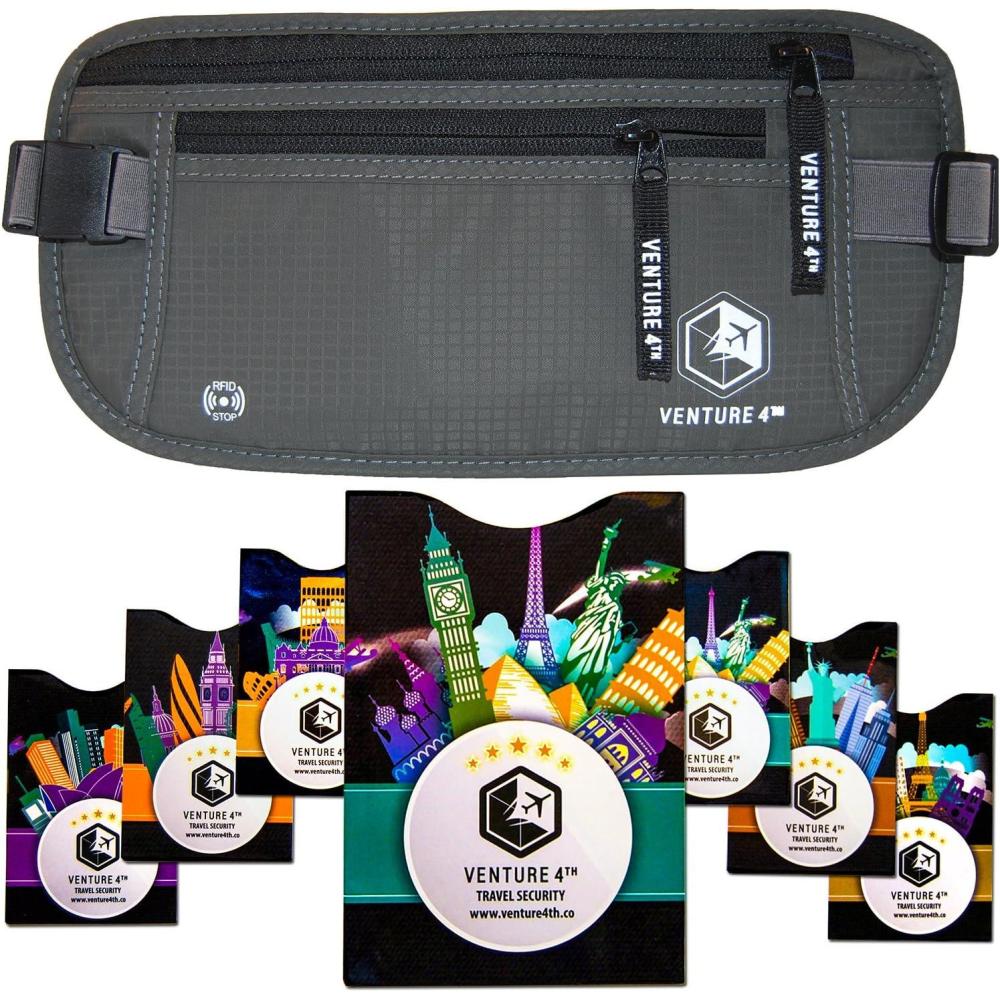 image:imageVENTURE 4TH Slim Minimalist Design RFID Money Belt with RFID Blocking Sleeves for Men and Women Ideal for Keeping Your Cash Credit Card Passport Phone Secure When Traveling GrayGray