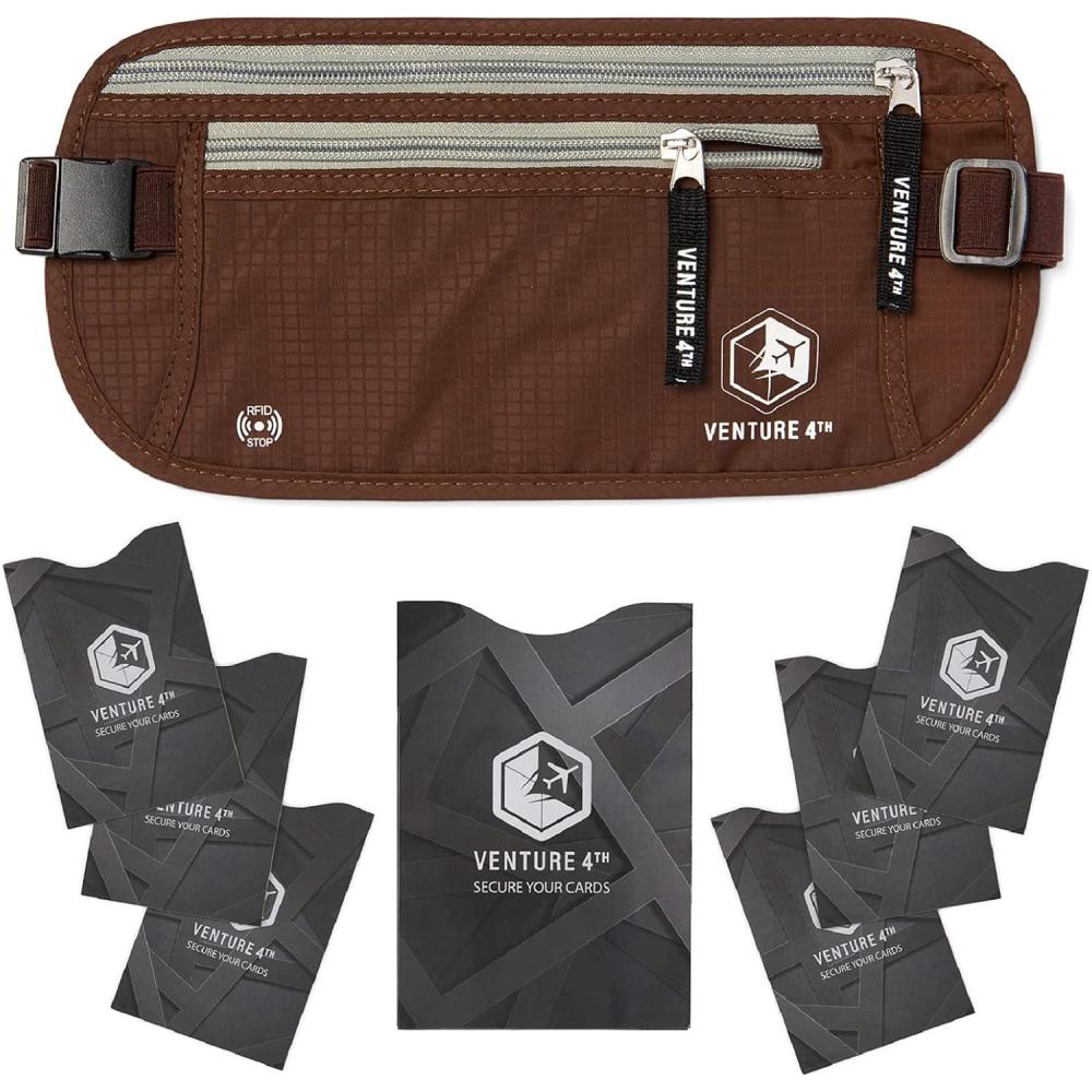 image:imageVENTURE 4TH Slim Minimalist Design RFID Money Belt with RFID Blocking Sleeves for Men and Women Ideal for Keeping Your Cash Credit Card Passport Phone Secure When Traveling GrayBrown