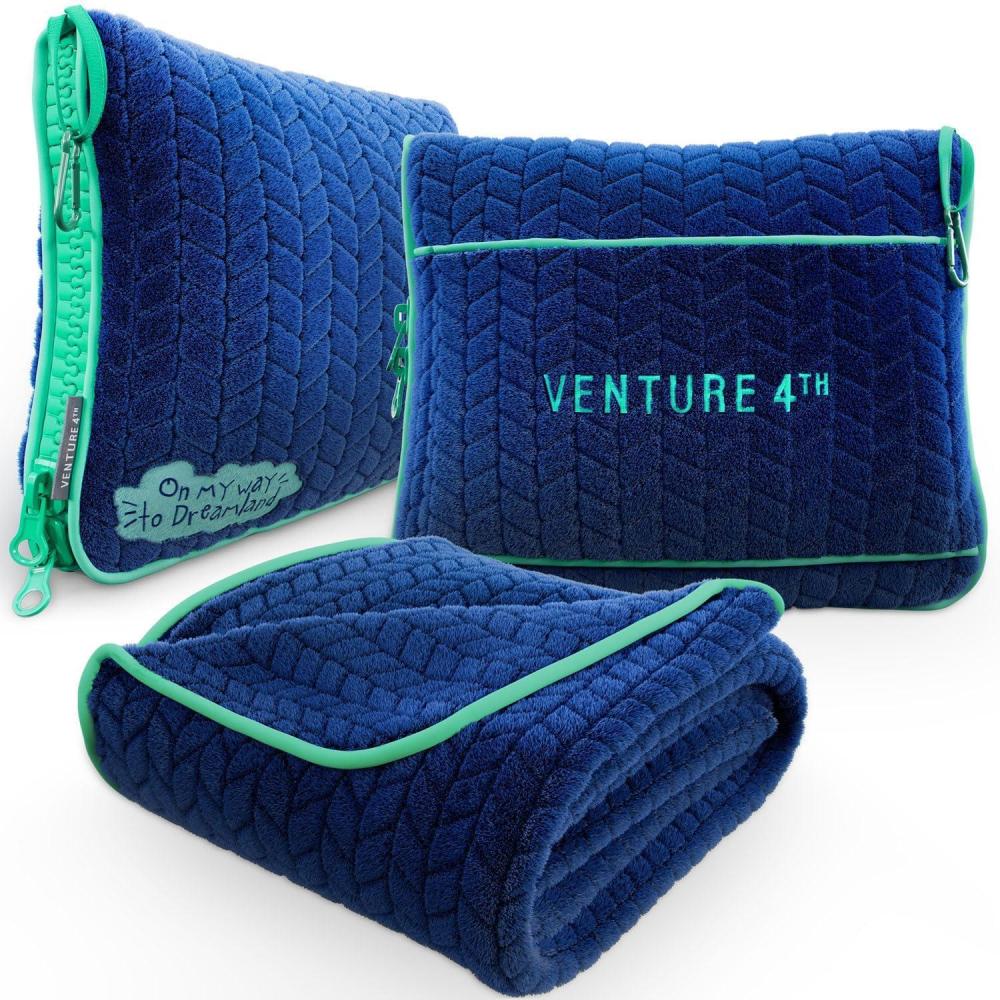image:imageVENTURE 4TH Travel Blanket Pillow Premium UltraSoft amp Warm 2in1 Blanket or Pillow for Airplane Car amp Bus Compact Lightweight amp Portable LintFree No Shedding No Pilling GrayNavyteal