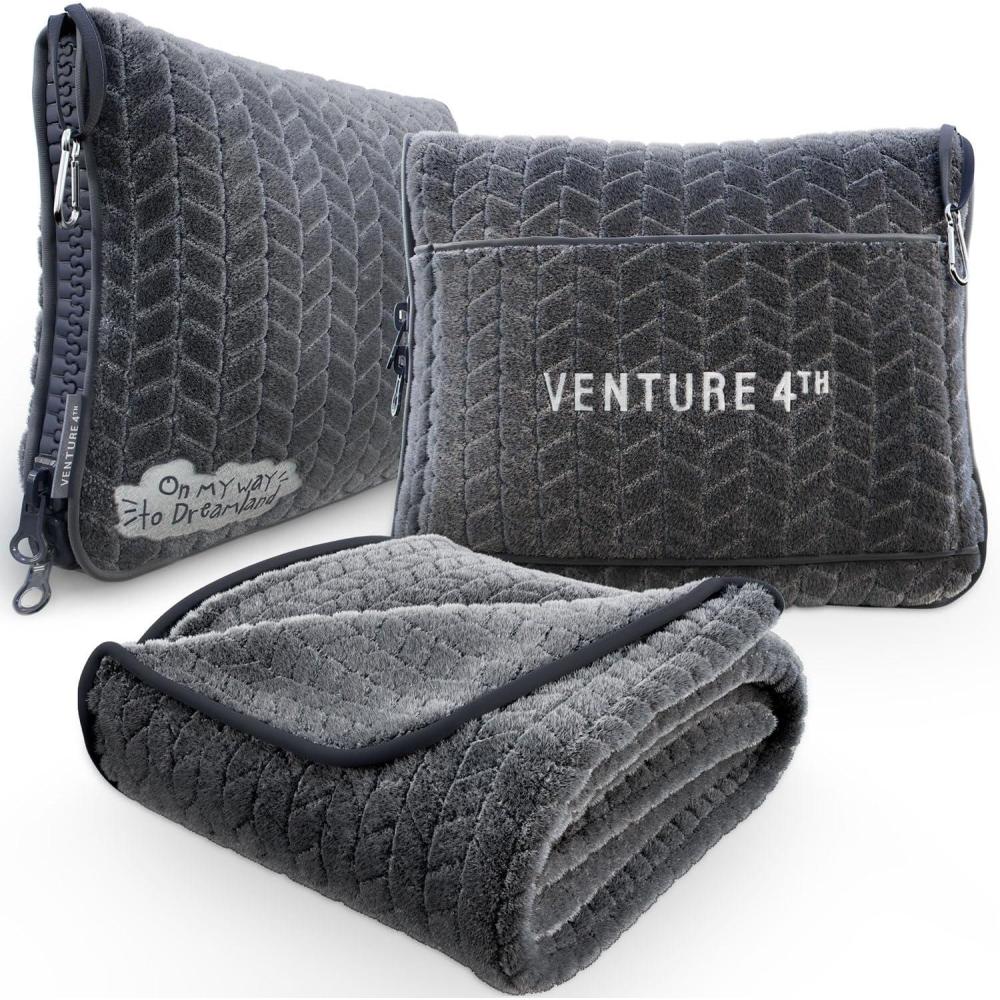 image:imageVENTURE 4TH Travel Blanket Pillow Premium UltraSoft amp Warm 2in1 Blanket or Pillow for Airplane Car amp Bus Compact Lightweight amp Portable LintFree No Shedding No Pilling GrayGraywhite