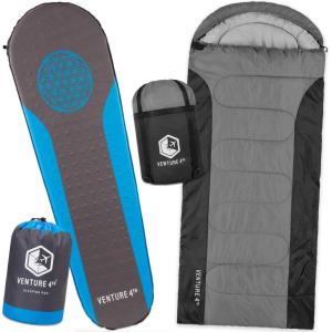 image:imageVENTURE 4TH Backpacking Warm Sleeping Bag with Self Inflating Sleeping Pad for Adults amp Kids  Ideal for Hiking Camping amp Outdoor Adventures